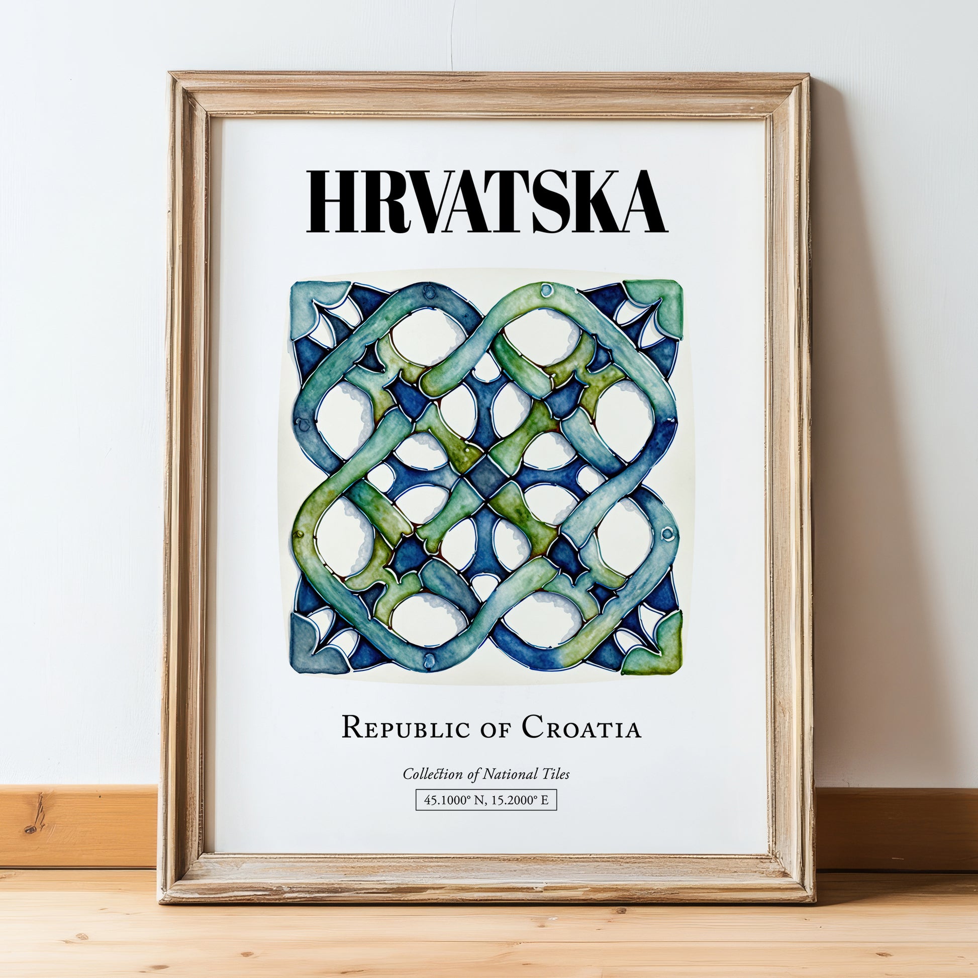 Hrvatska, Croatia – Travel Poster, in wooden frame leaning on the floor