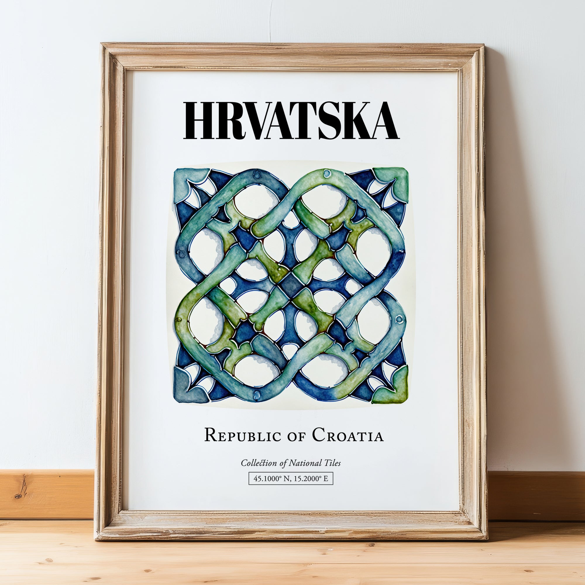 Hrvatska, Croatia – Travel Poster, in wooden frame leaning on the floor
