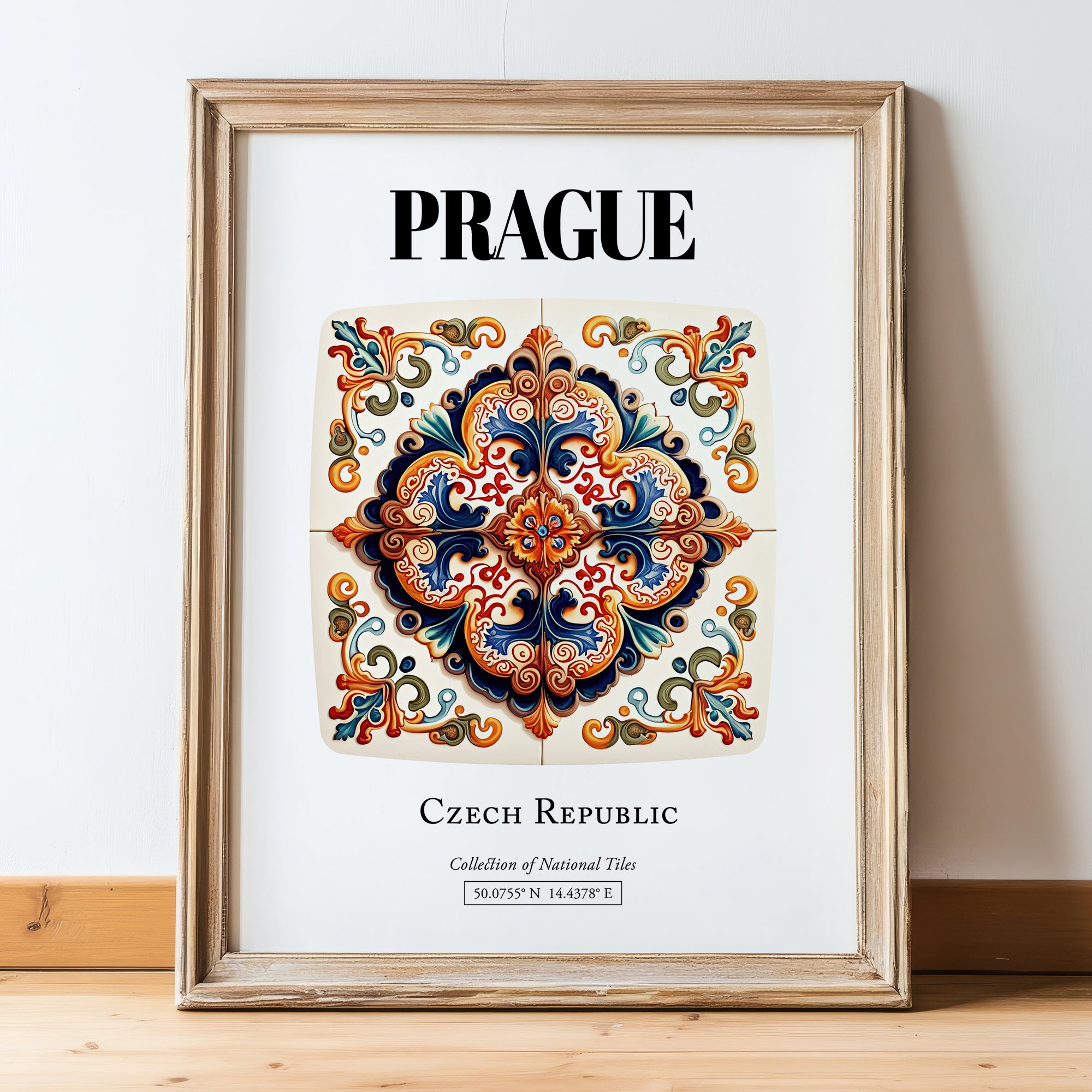 Prague, Czech Republic – Travel Print, in wooden frame leaning on the floor