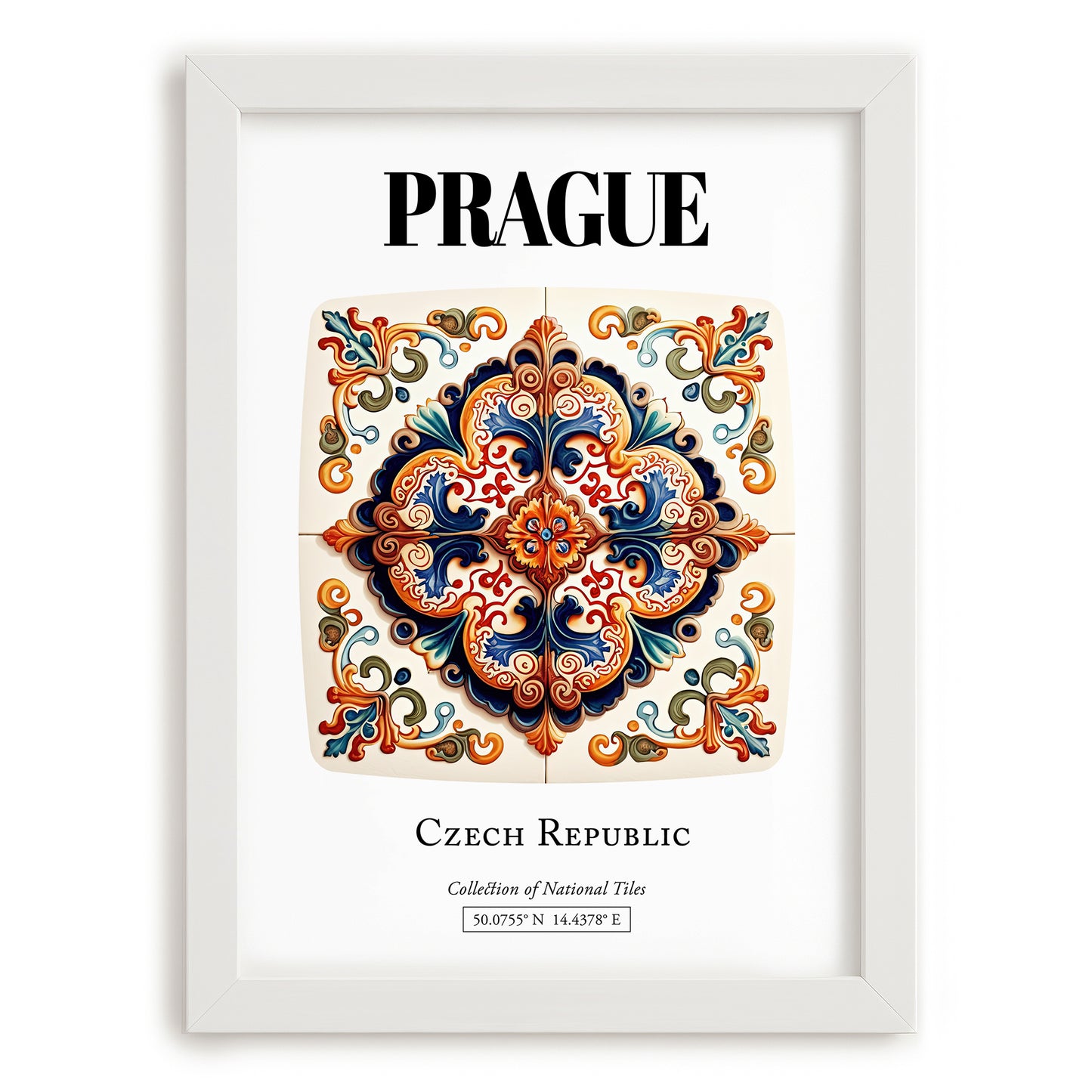Prague, Czech Republic – Travel Print, placed in minimal white frame