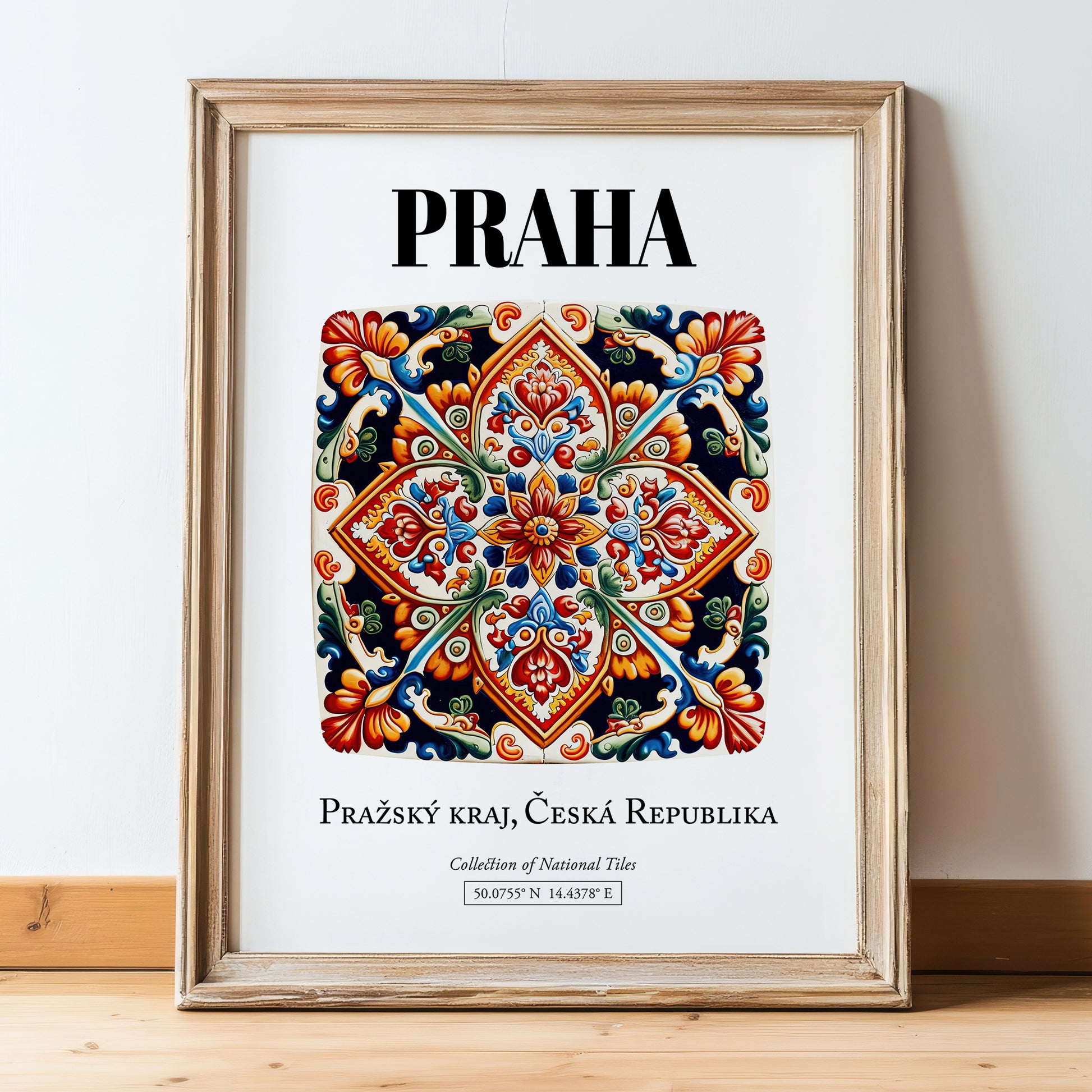 Praha, Czech Republic – Travel Print, in wooden frame leaning on the floor