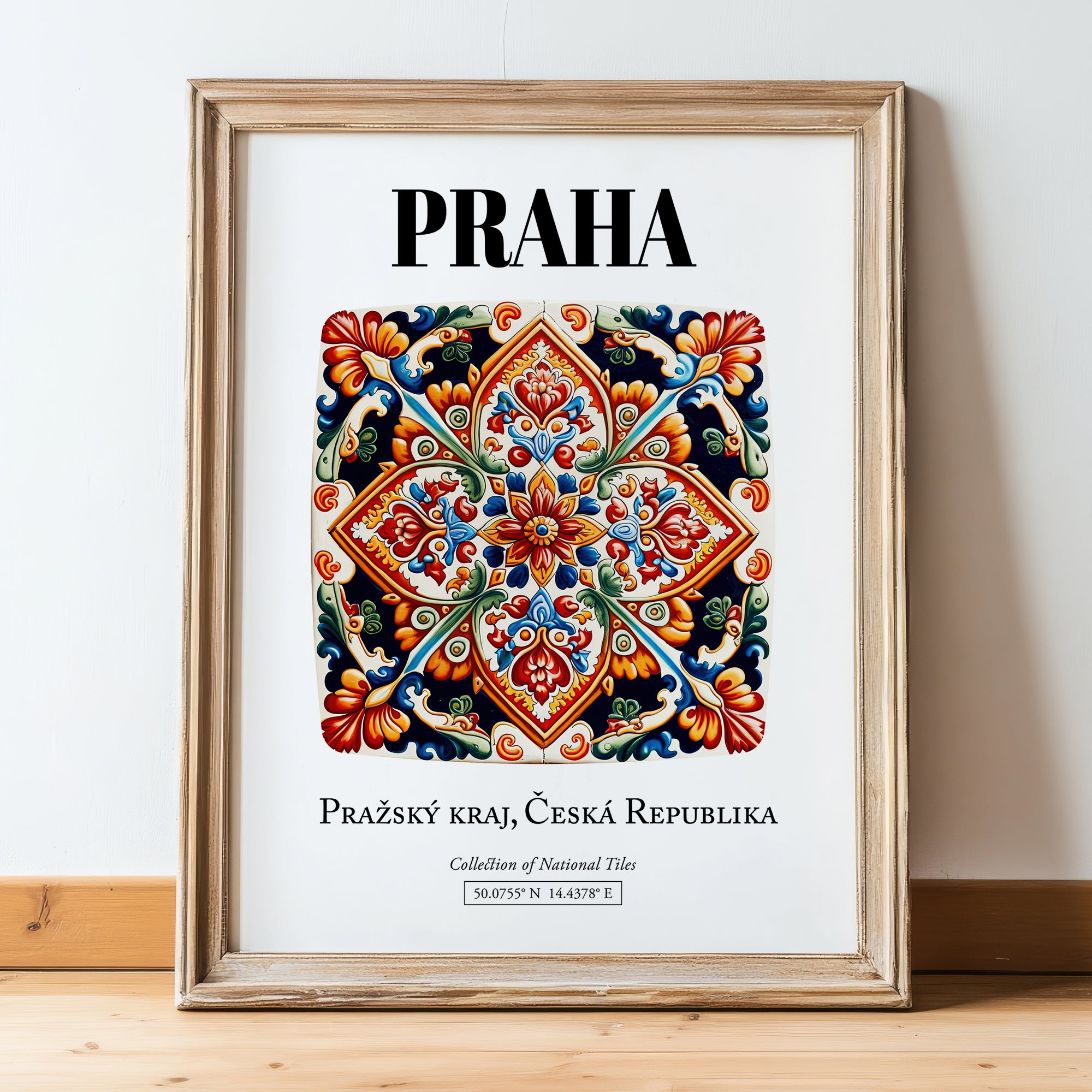 Praha, Czech Republic – Travel Print, in wooden frame leaning on the floor