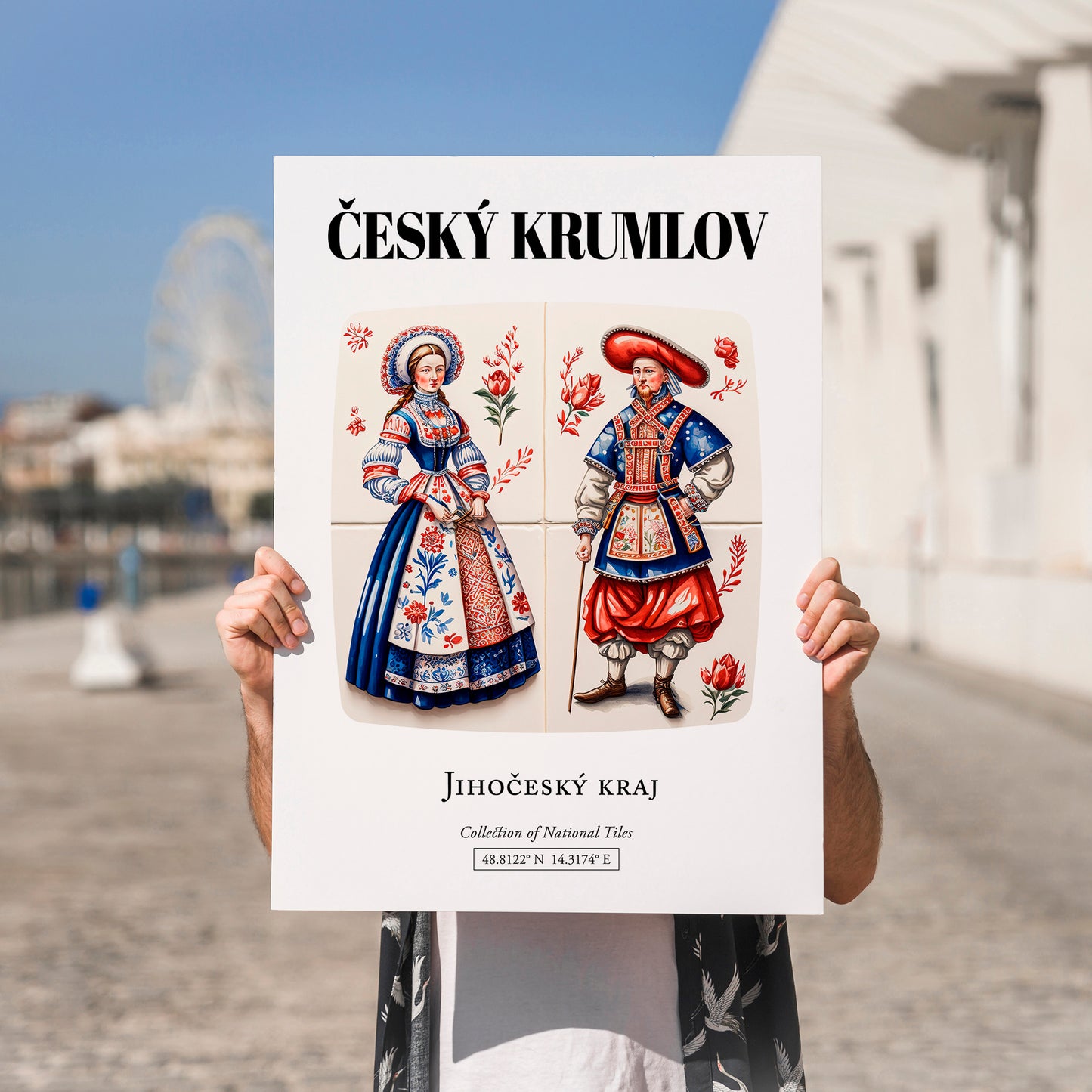 Český Krumlov, Czech Republic – Global Cities Wall Print, no-text version framed in wood