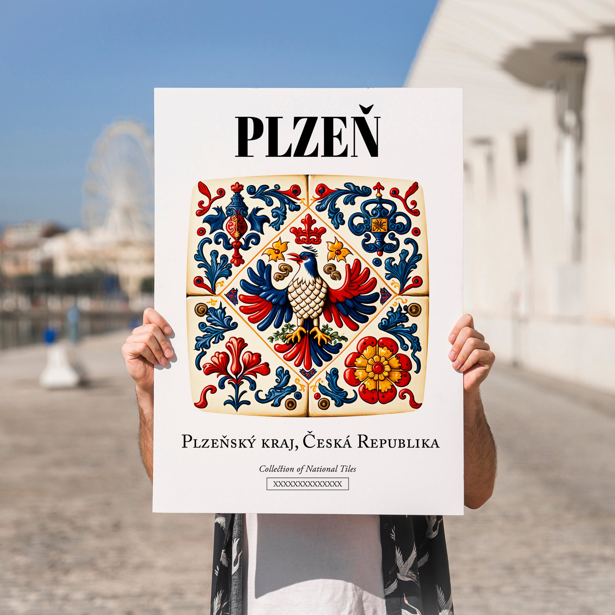 Plzeň, Czech Republic – Travel Print, no-text version framed in wood