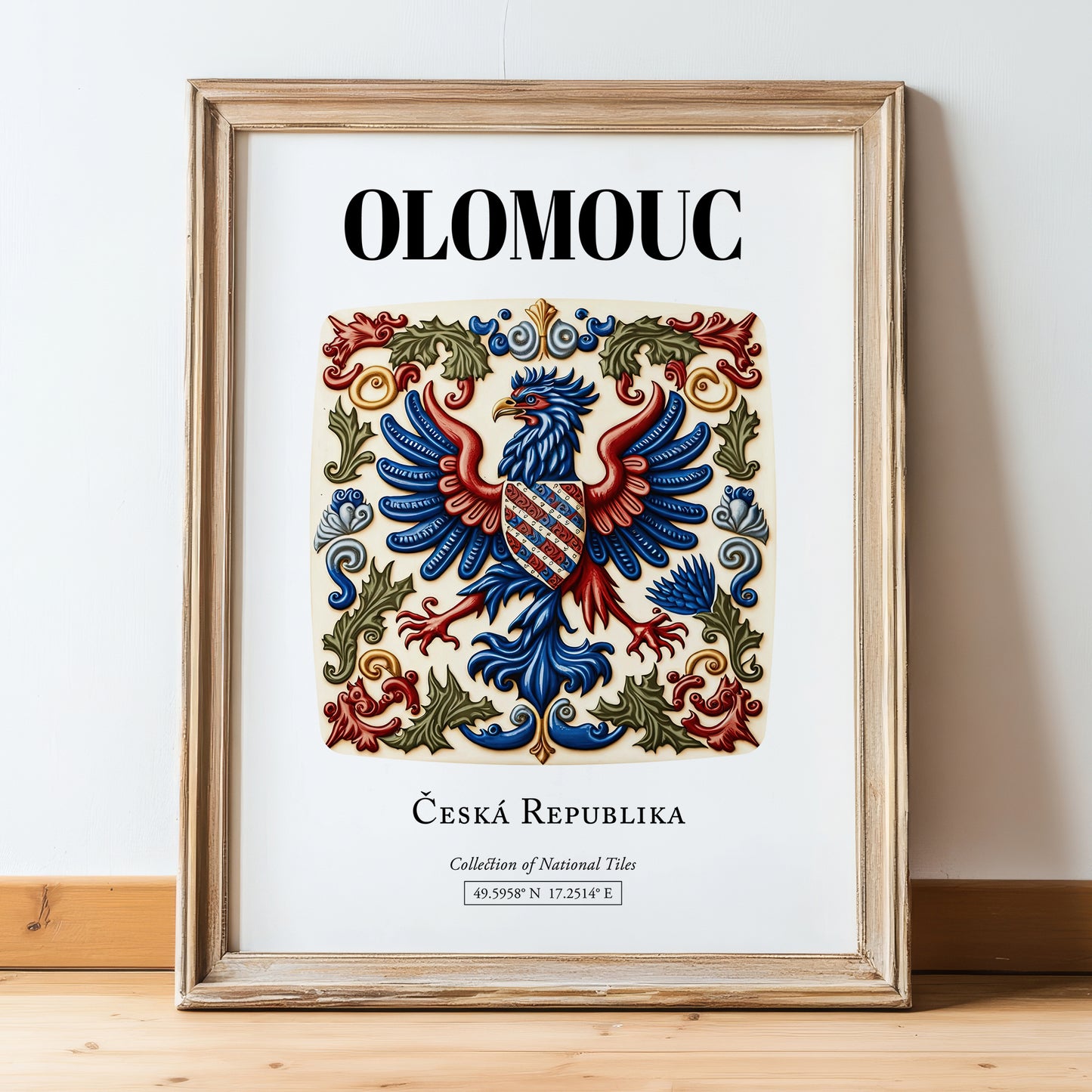 Olomouc, Czech Republic – Wanderlust-Inspired Poster, in wooden frame leaning on the floor