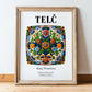 Telč, Czech Republic – Illustrated Travel Poster, in wooden frame leaning on the floor