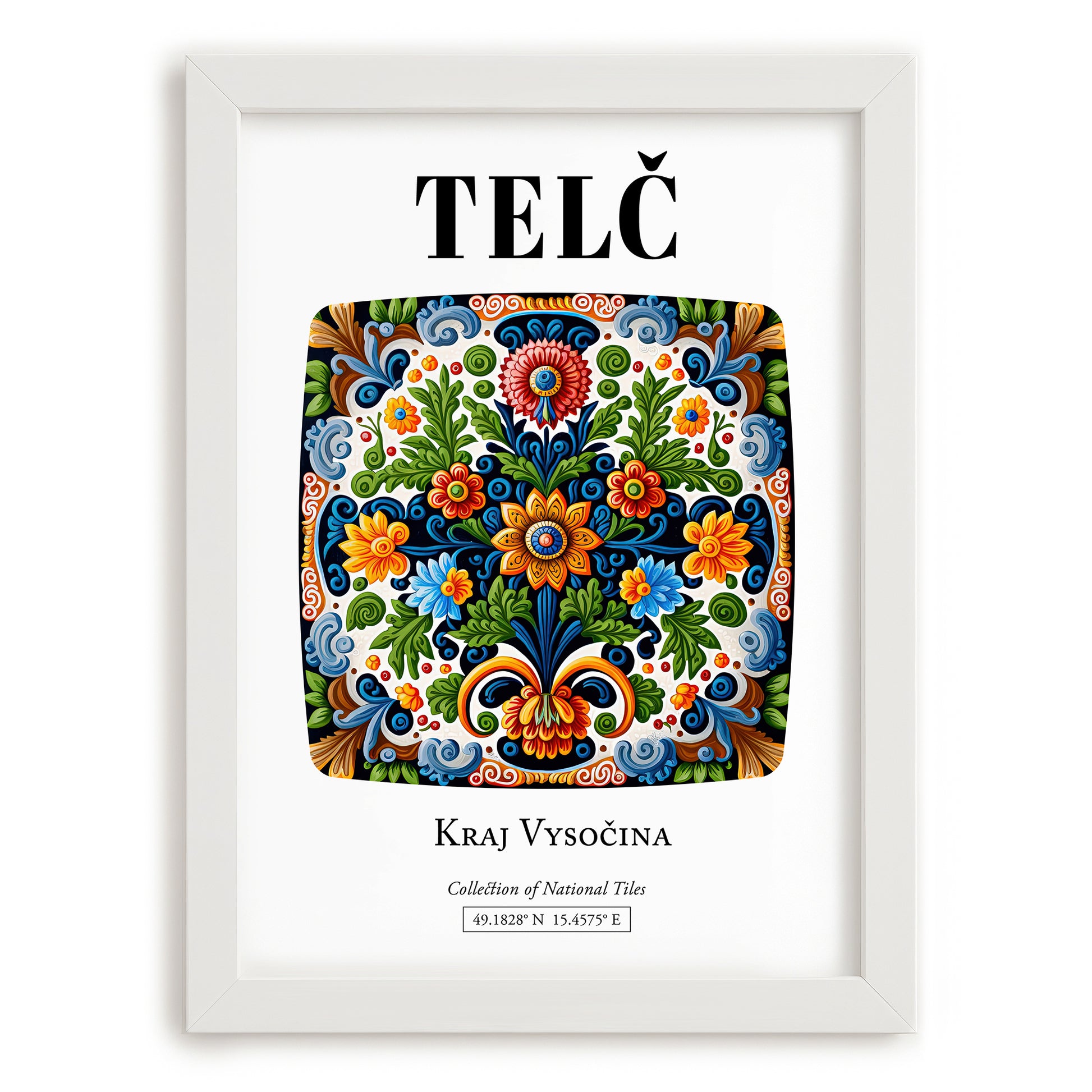 Telč, Czech Republic – Illustrated Travel Poster, placed in minimal white frame