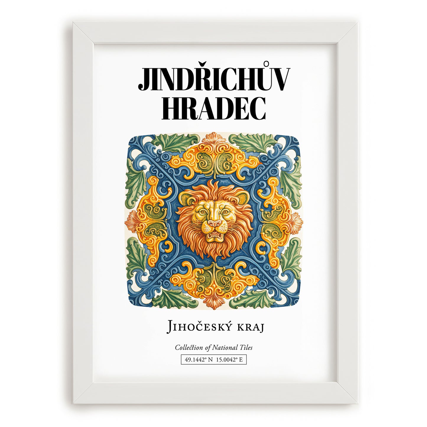Jindřichův Hradec, Czech Republic – Travel Poster, placed in minimal white frame