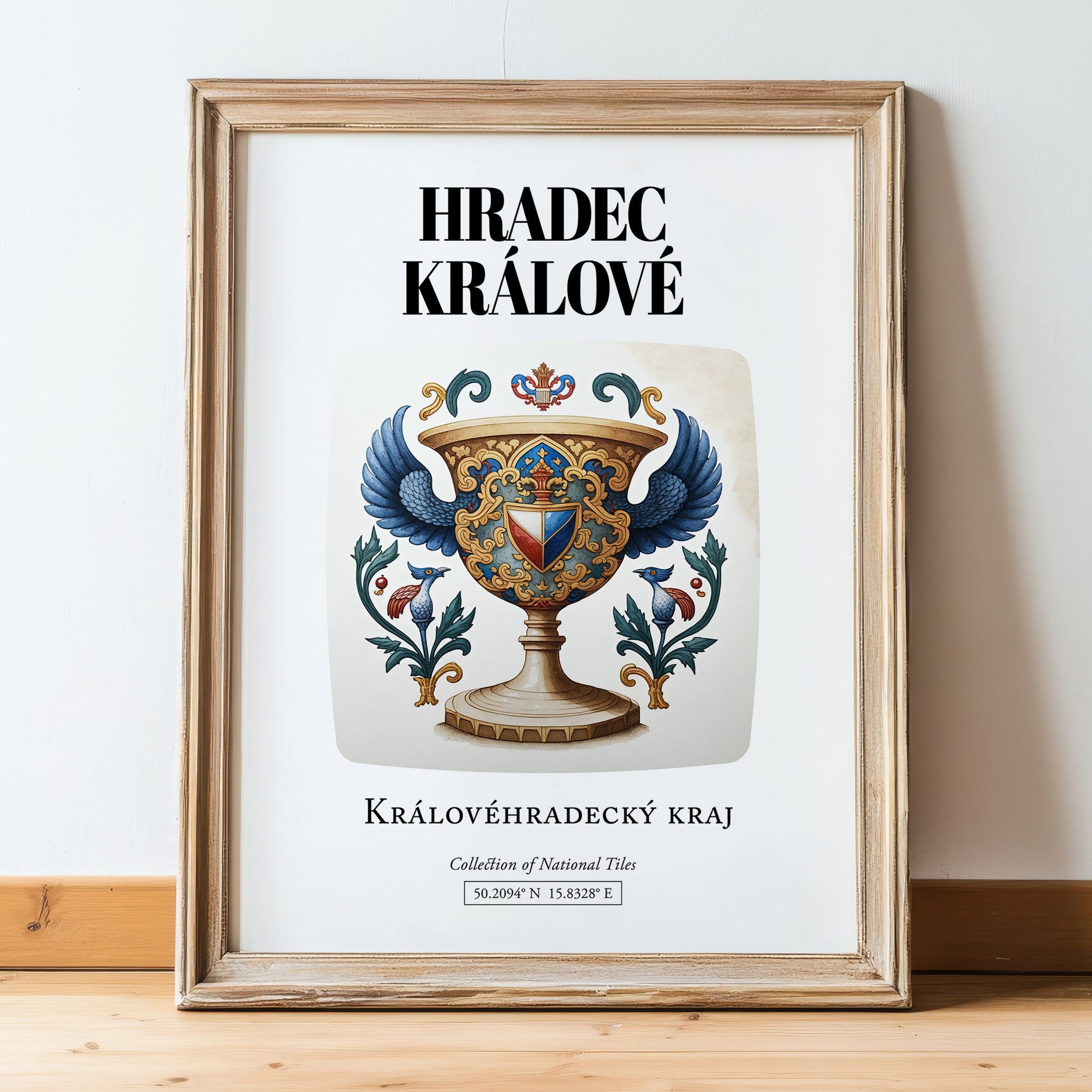 Hradec Králové, Czech Republic – Travel Poster, in wooden frame leaning on the floor