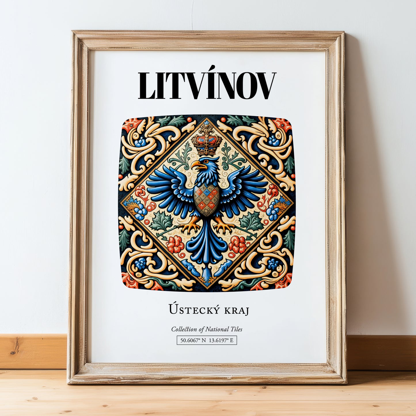 Litvínov, Czech Republic – Travel Wall Art, in wooden frame leaning on the floor