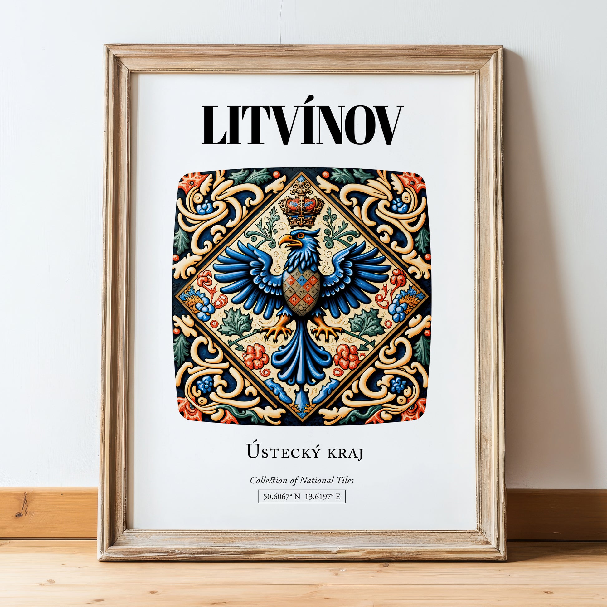 Litvínov, Czech Republic – Travel Wall Art, in wooden frame leaning on the floor