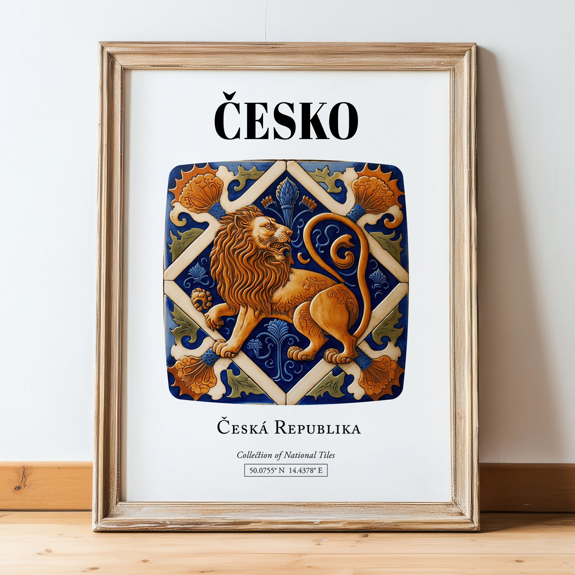 Česko, Czech Republic – Travel Poster, in wooden frame leaning on the floor