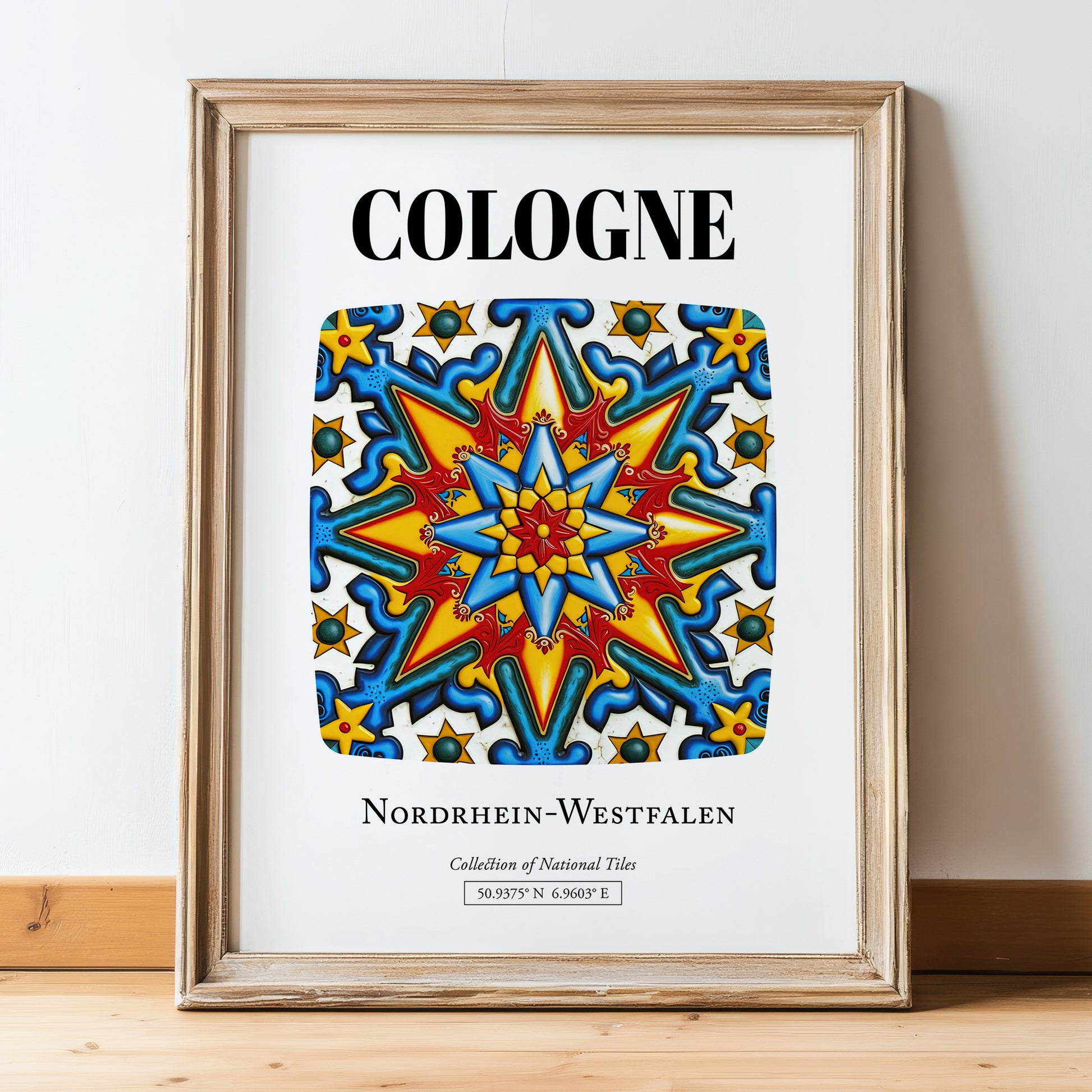 Cologne, Germany – Travel Wall Decor, in wooden frame leaning on the floor