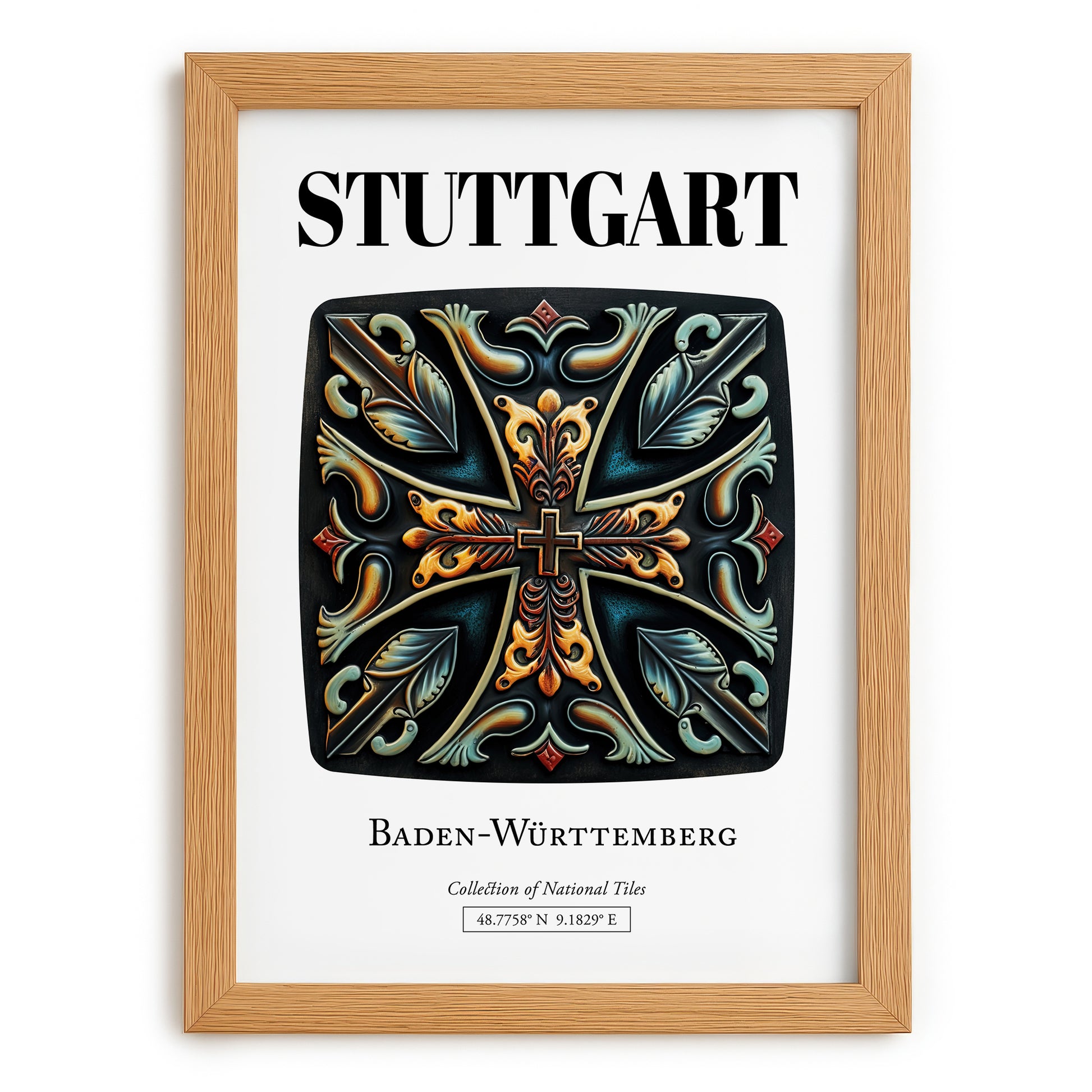 Stuttgart, Germany – Wanderlust-Inspired Poster, set in oak frame