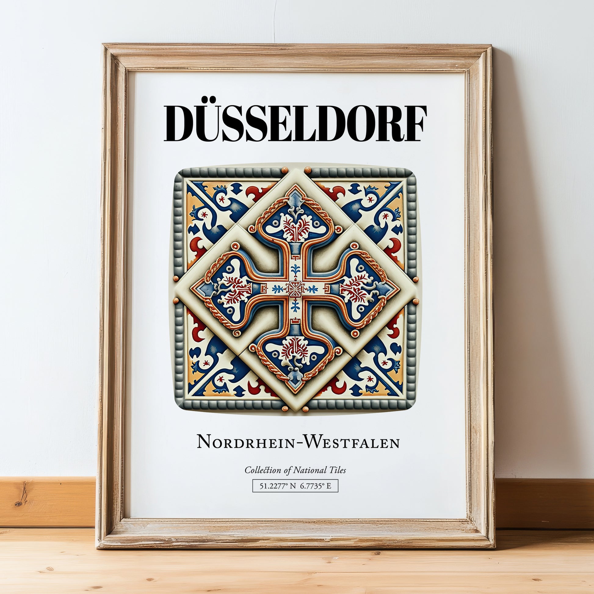 Düsseldorf, Germany – Cultural Heritage Wall Art, in wooden frame leaning on the floor