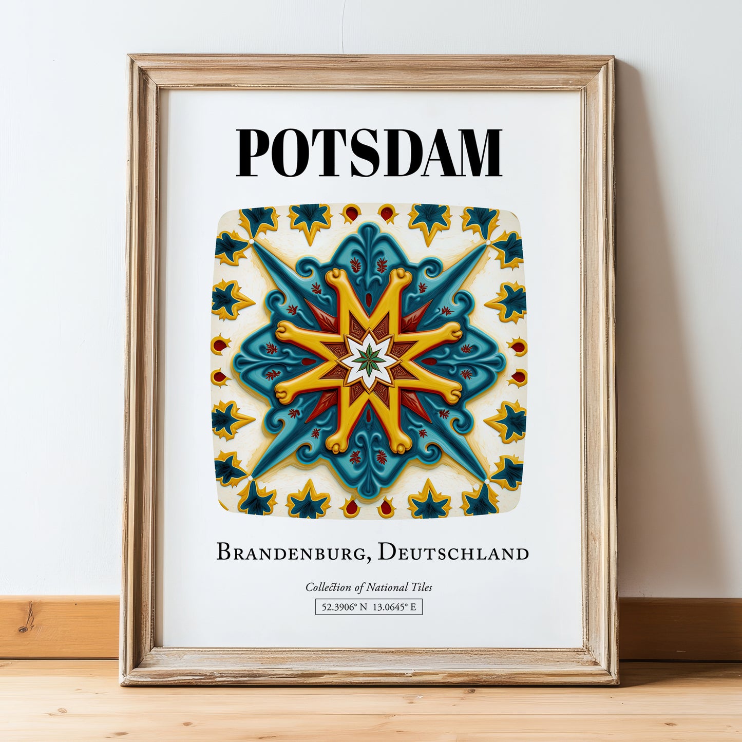 Potsdam, Germany – Travel Poster, in wooden frame leaning on the floor
