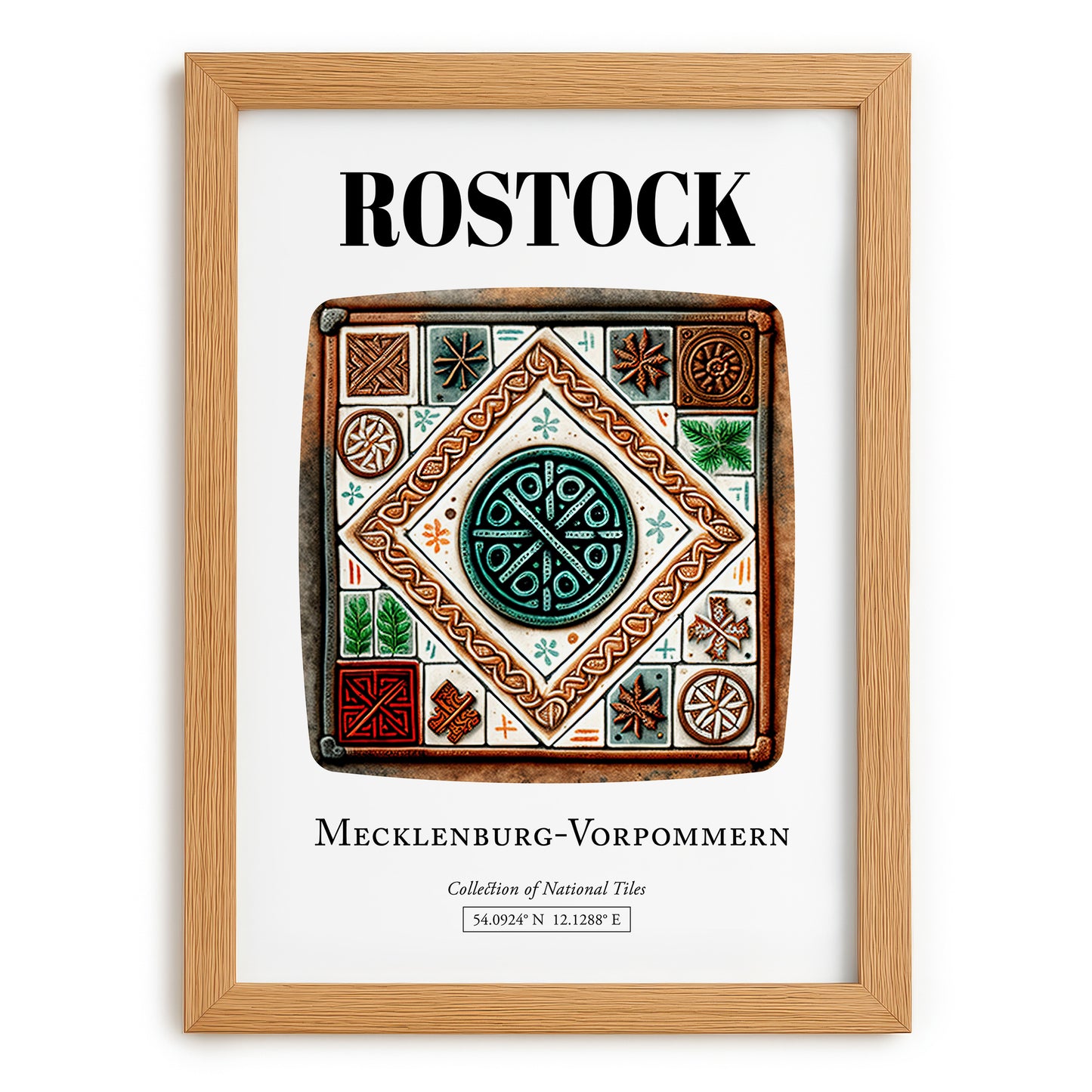 Rostock, Germany – Travel Poster, set in oak frame