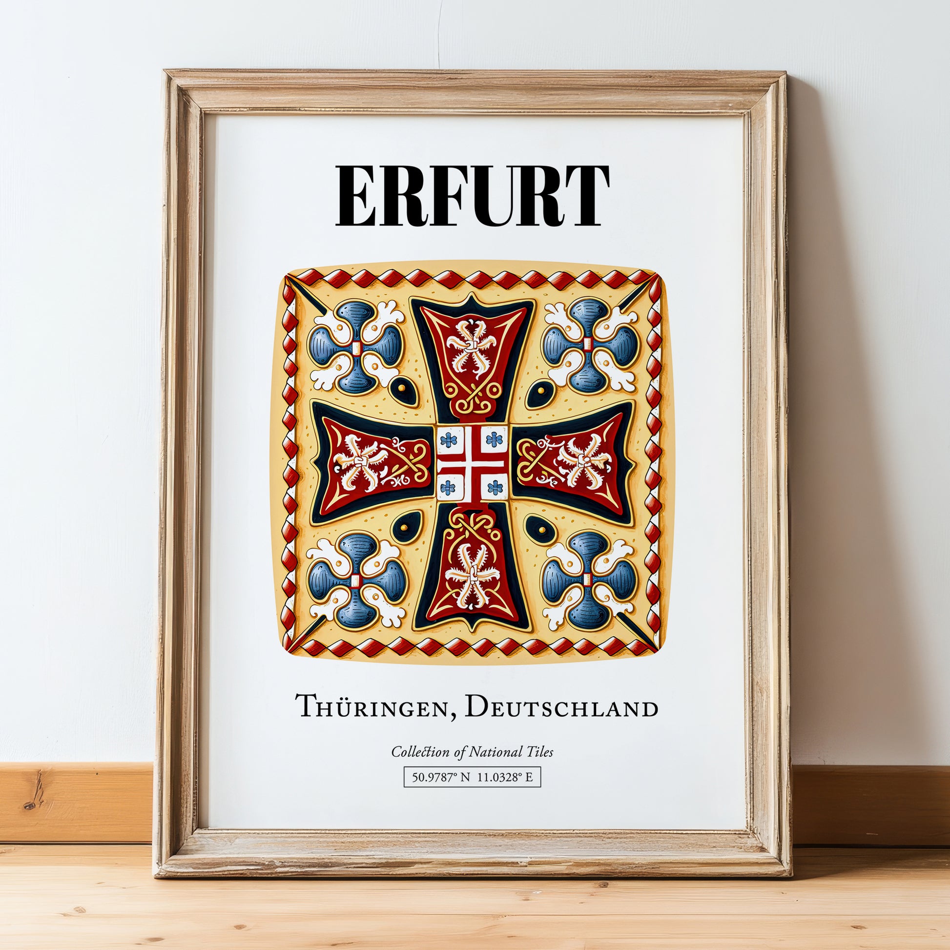 Erfurt, Germany – Travel Wall Art, in wooden frame leaning on the floor