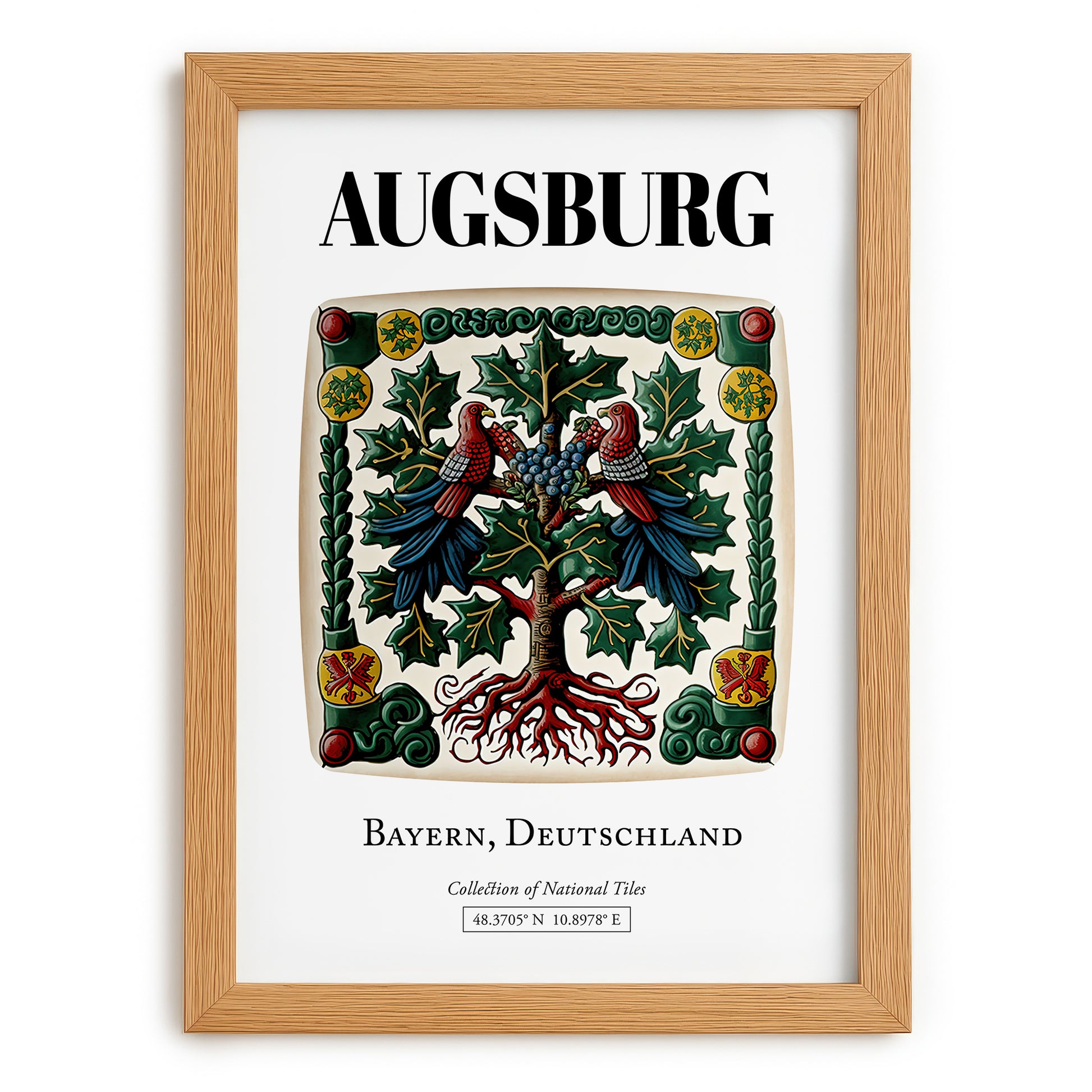 Augsburg, Germany – Travel Poster, set in oak frame