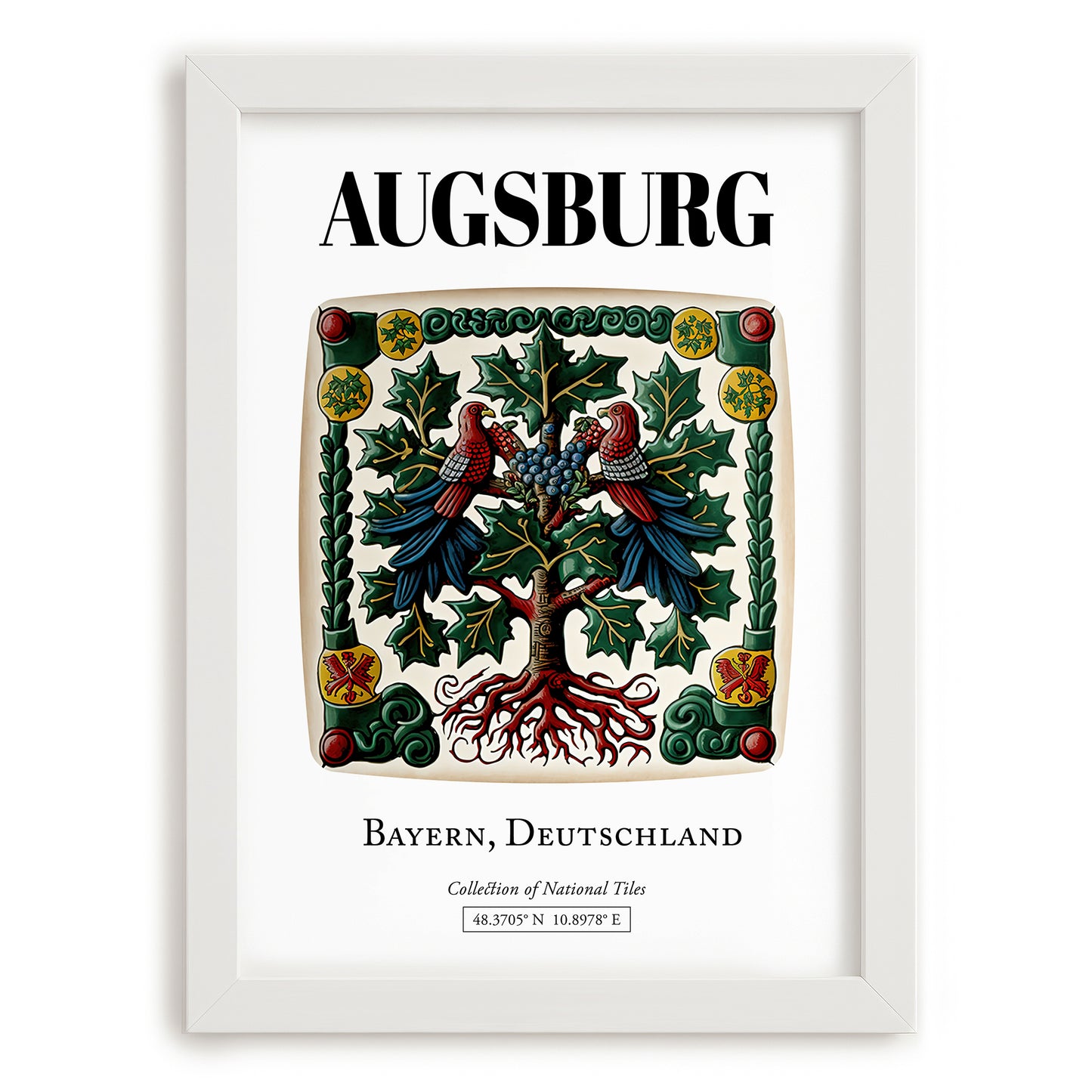 Augsburg, Germany – Travel Poster, placed in minimal white frame