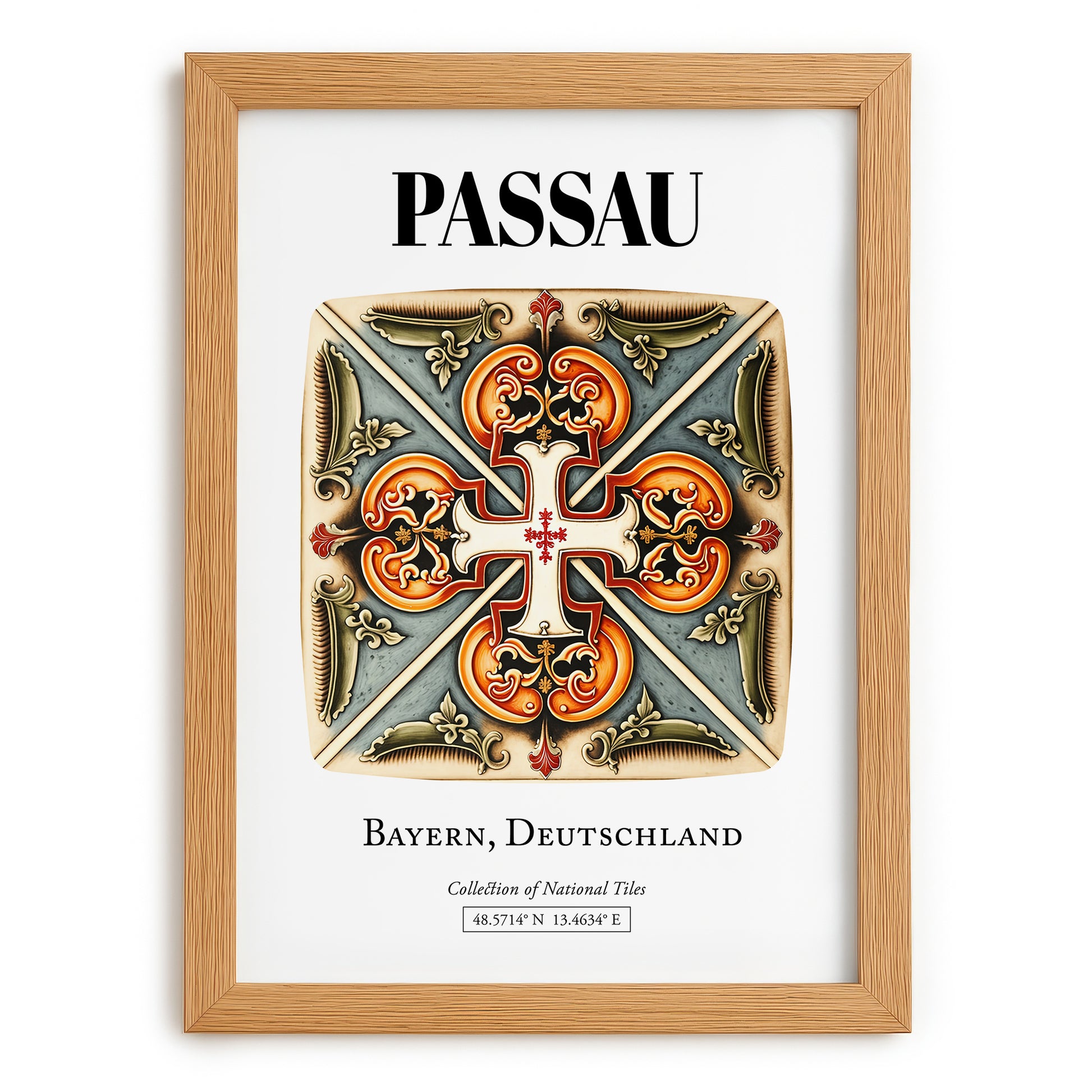 Passau, Germany – Global Cities Wall Print, set in oak frame