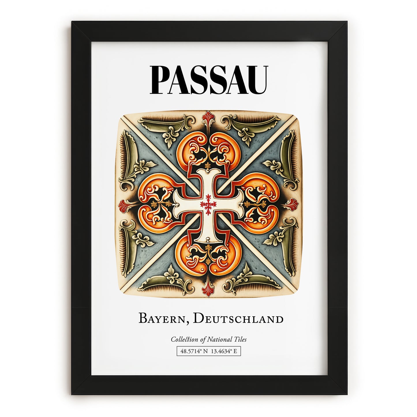 Passau, Germany – Global Cities Wall Print, in sleek black frame
