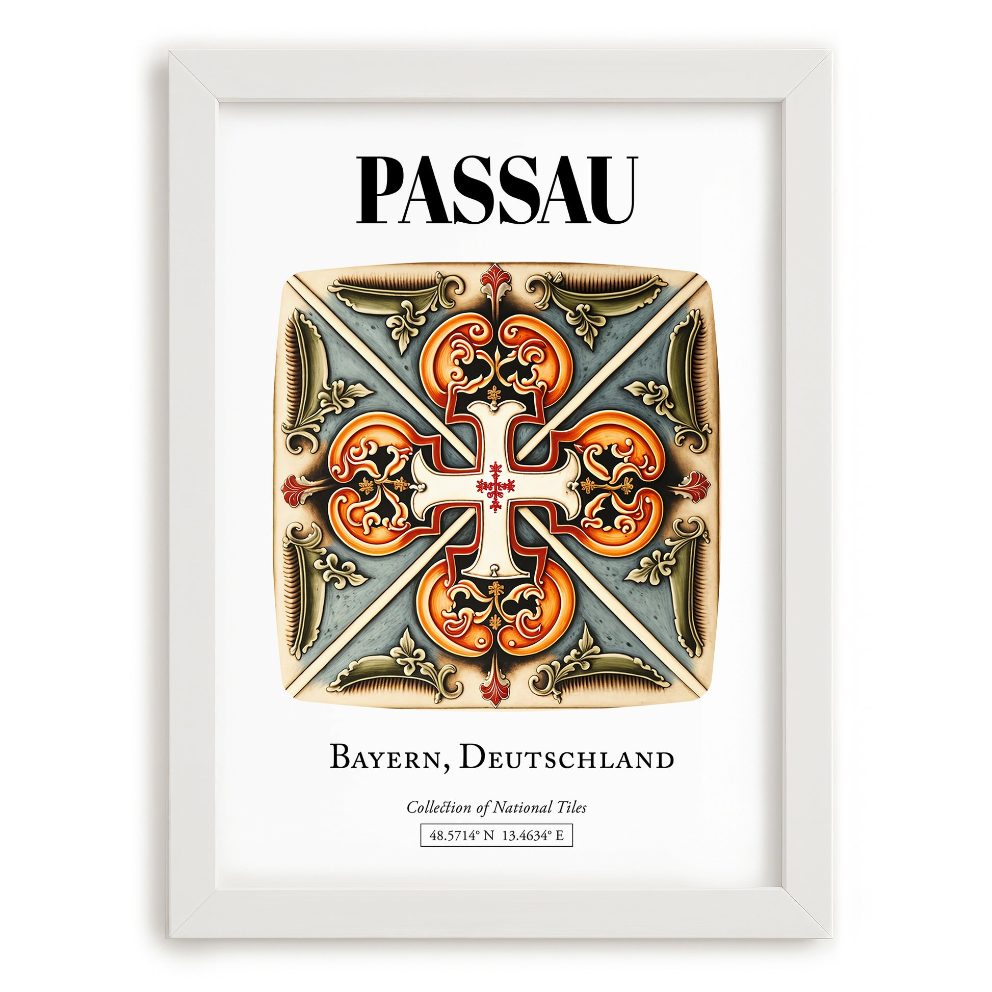 Passau, Germany – Global Cities Wall Print, placed in minimal white frame