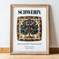 Schwerin, Germany – Travel Poster, in wooden frame leaning on the floor
