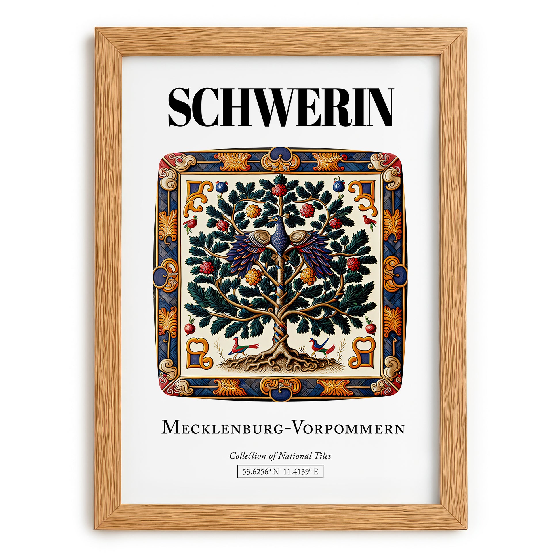 Schwerin, Germany – Travel Poster, set in oak frame