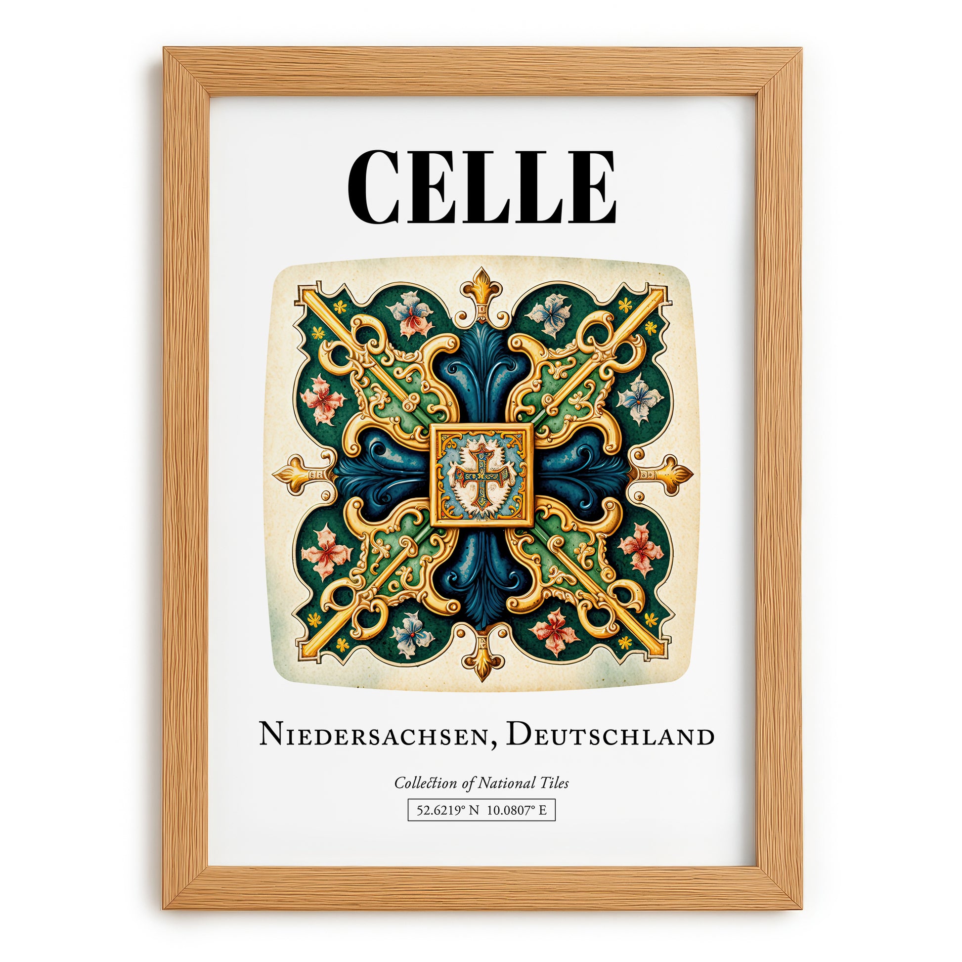 Celle, Germany – Travel Poster, set in oak frame