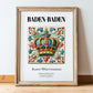 Baden-baden, Germany – Travel Wall Art, in wooden frame leaning on the floor