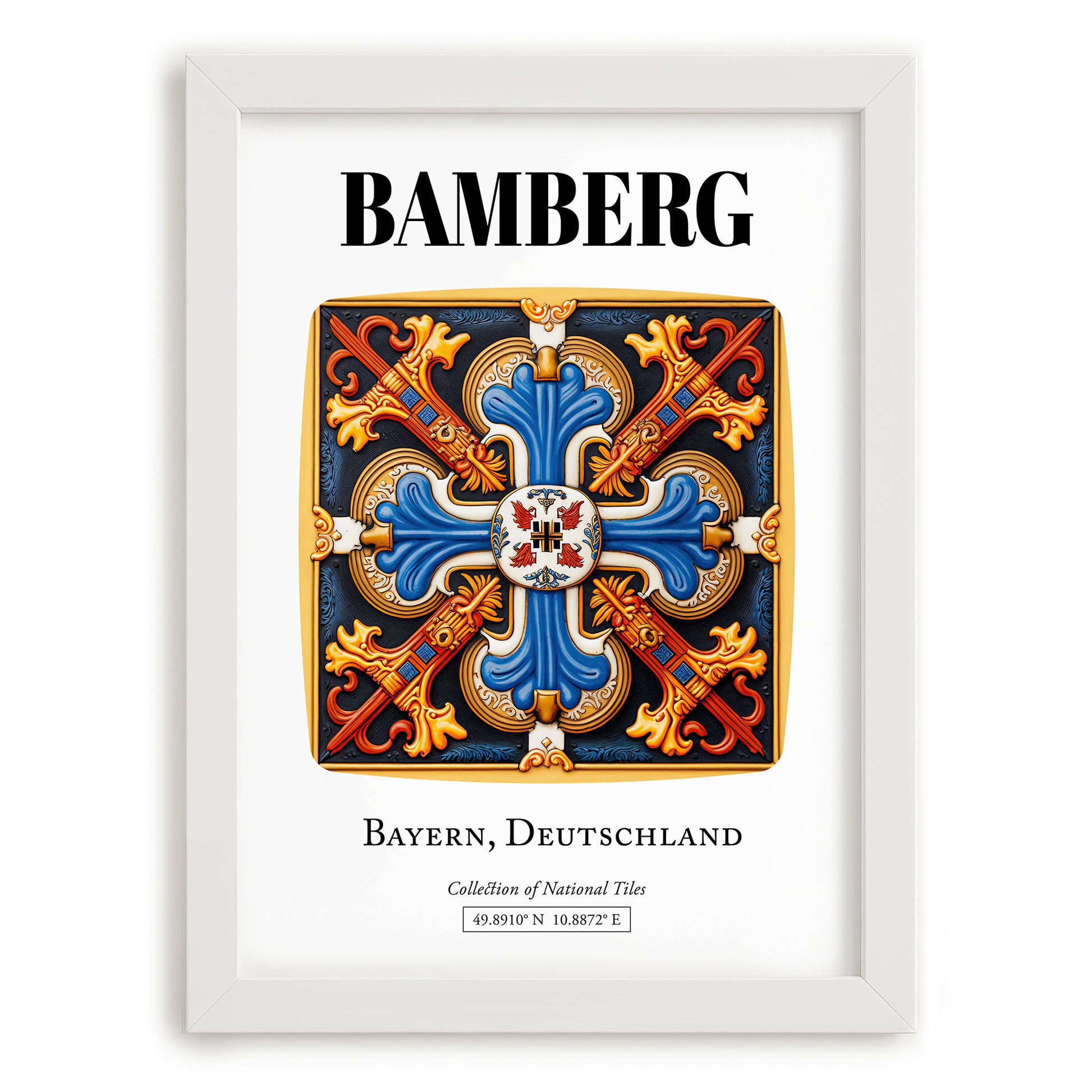 Bamberg, Germany – Travel Poster, placed in minimal white frame