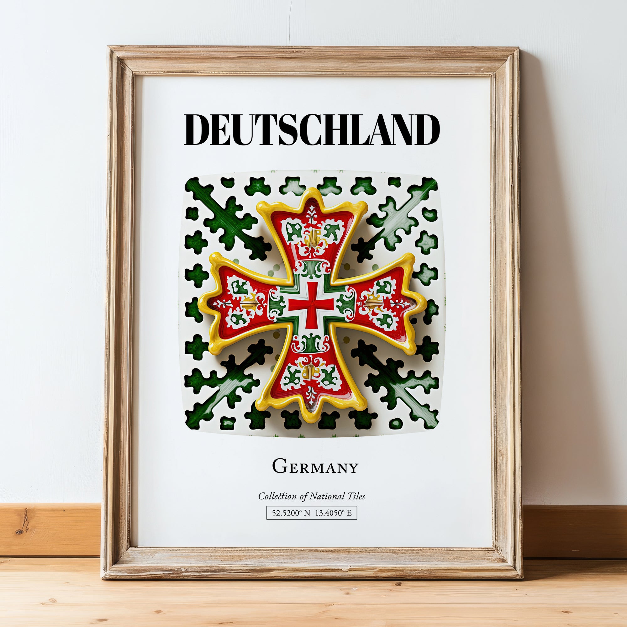 Deutschland, Germany – Global Cities Wall Print, in wooden frame leaning on the floor
