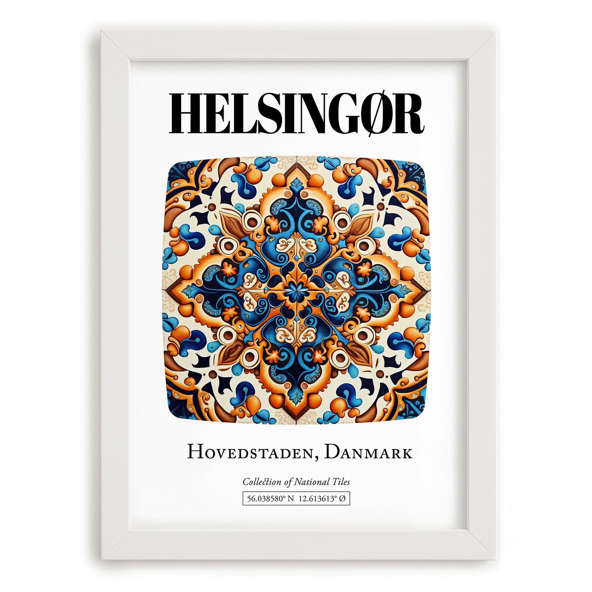 Helsingør, Denmark – Vintage Travel Poster, placed in minimal white frame