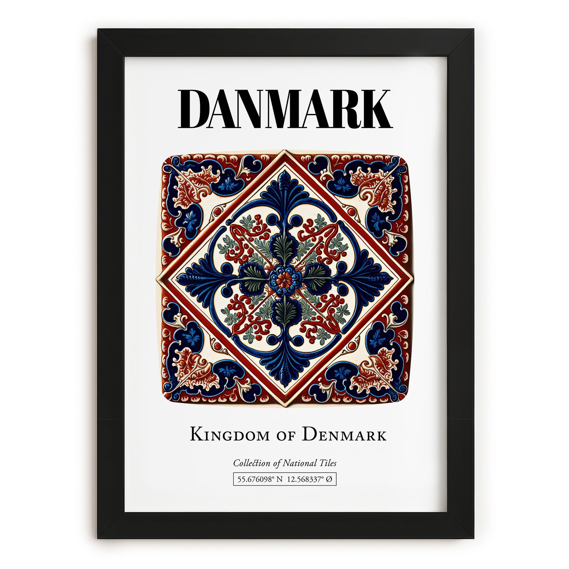 Danmark, Denmark – World Heritage Travel Poster, in sleek black frame
