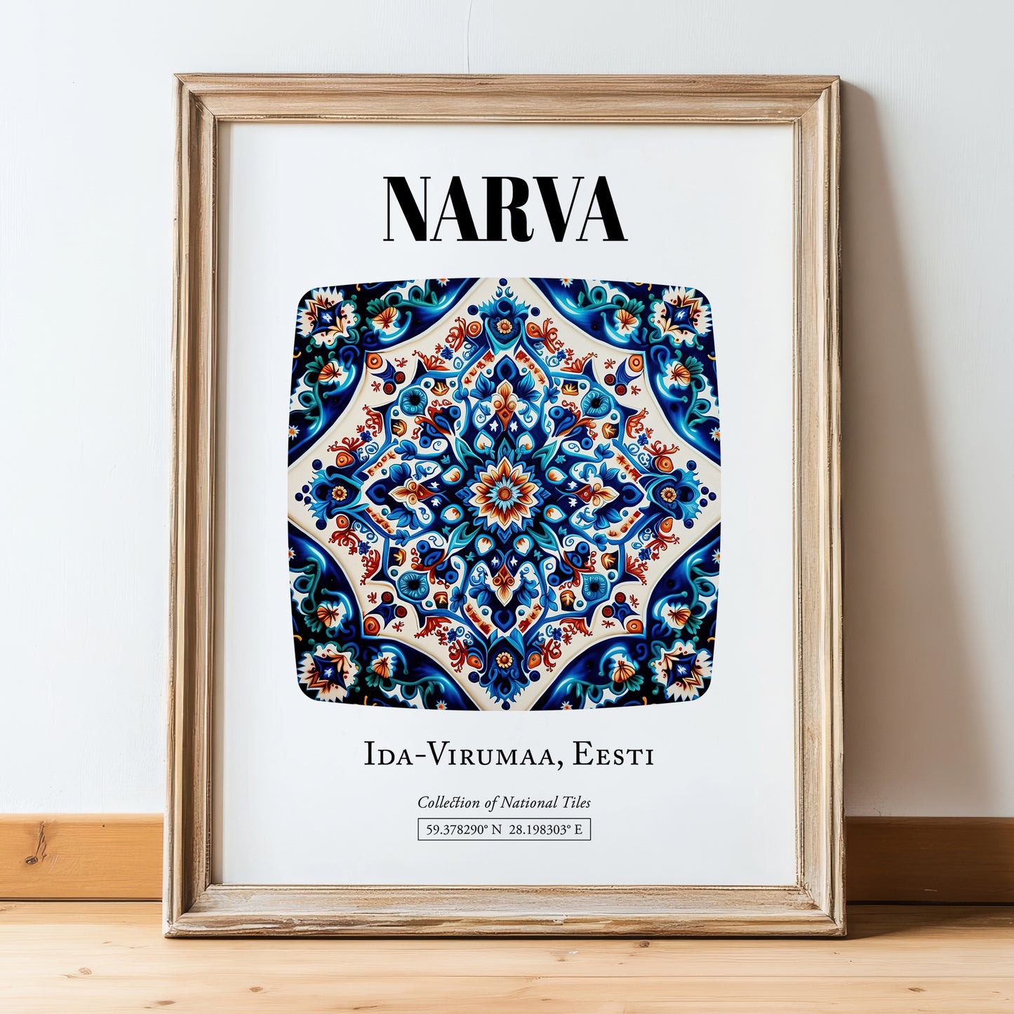 Narva, Estonia – Travel Wall Art, in wooden frame leaning on the floor