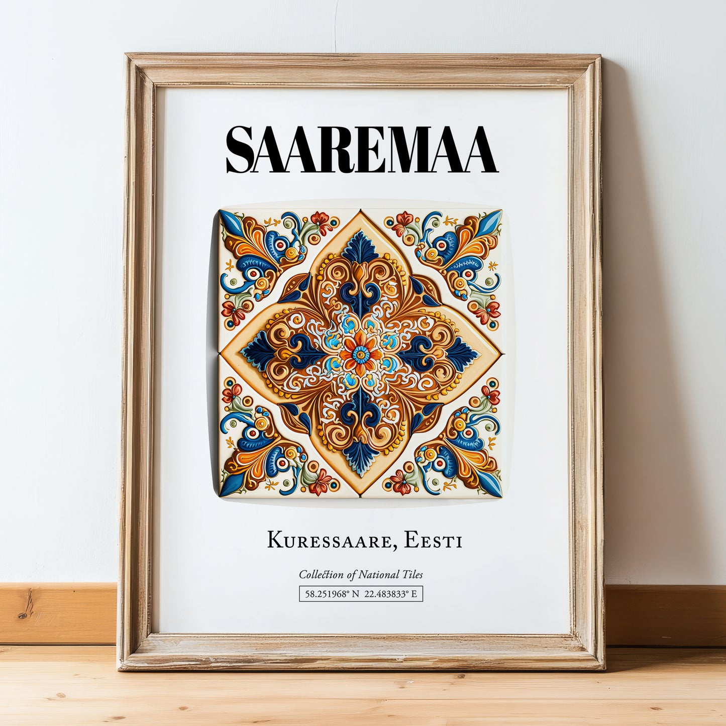 Kuressaare, Estonia – Tourist Destination Poster, in wooden frame leaning on the floor