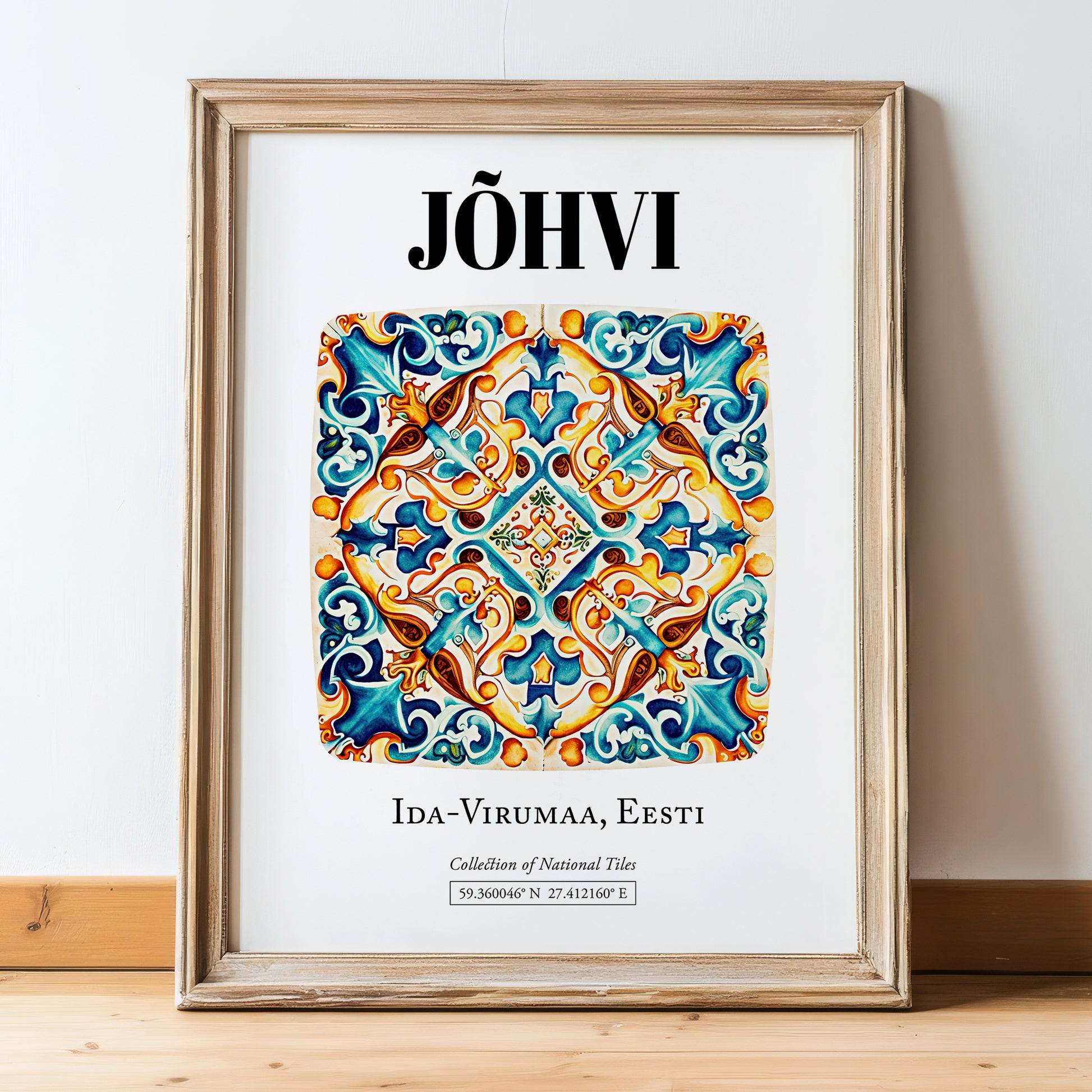 Jõhvi, Estonia – Travel Wall Art, in wooden frame leaning on the floor