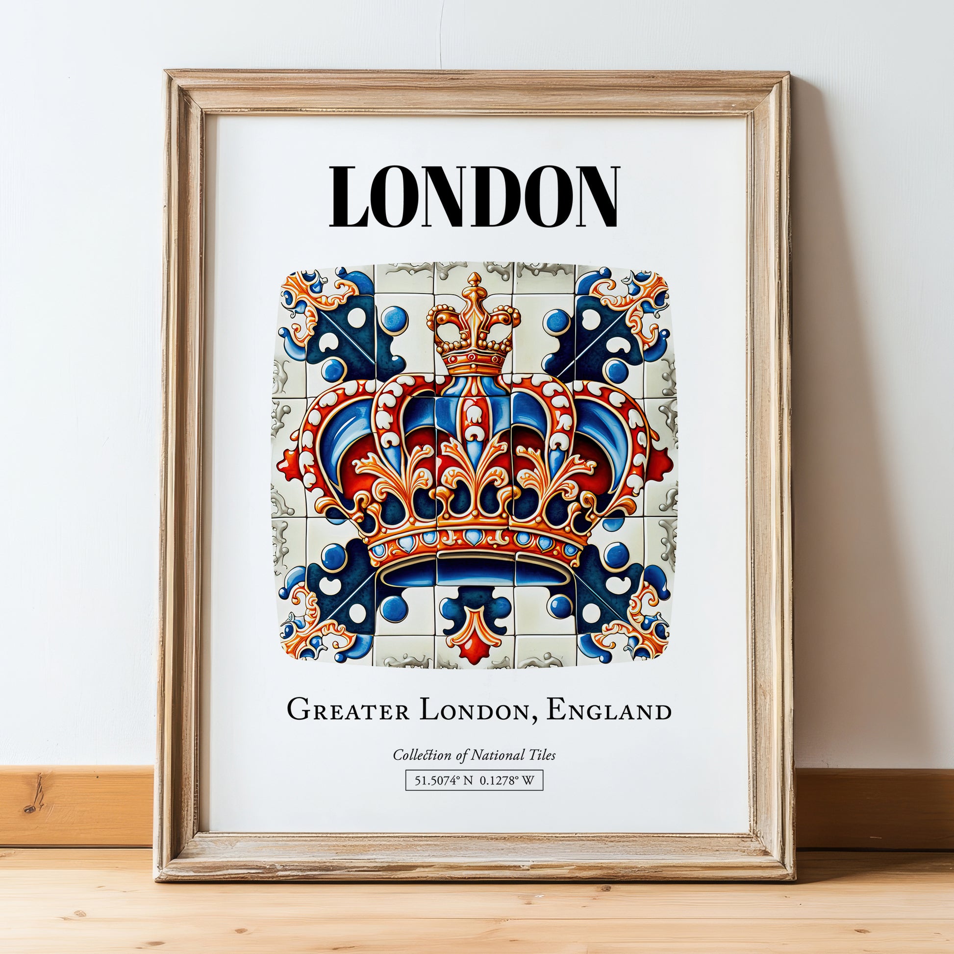 London, England – Travel Wall Decor, in wooden frame leaning on the floor