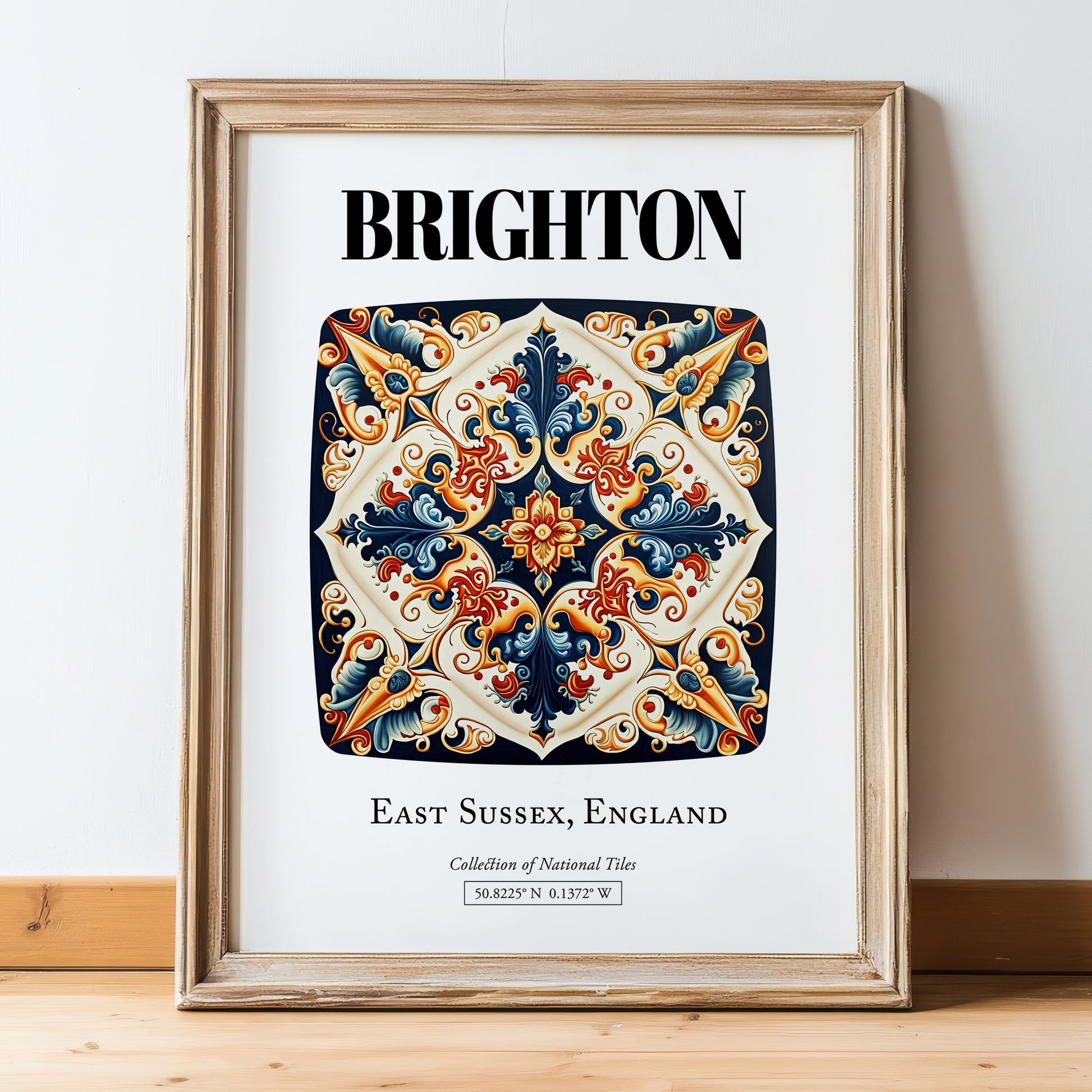 Brighton, England – Travel Wall Art, in wooden frame leaning on the floor