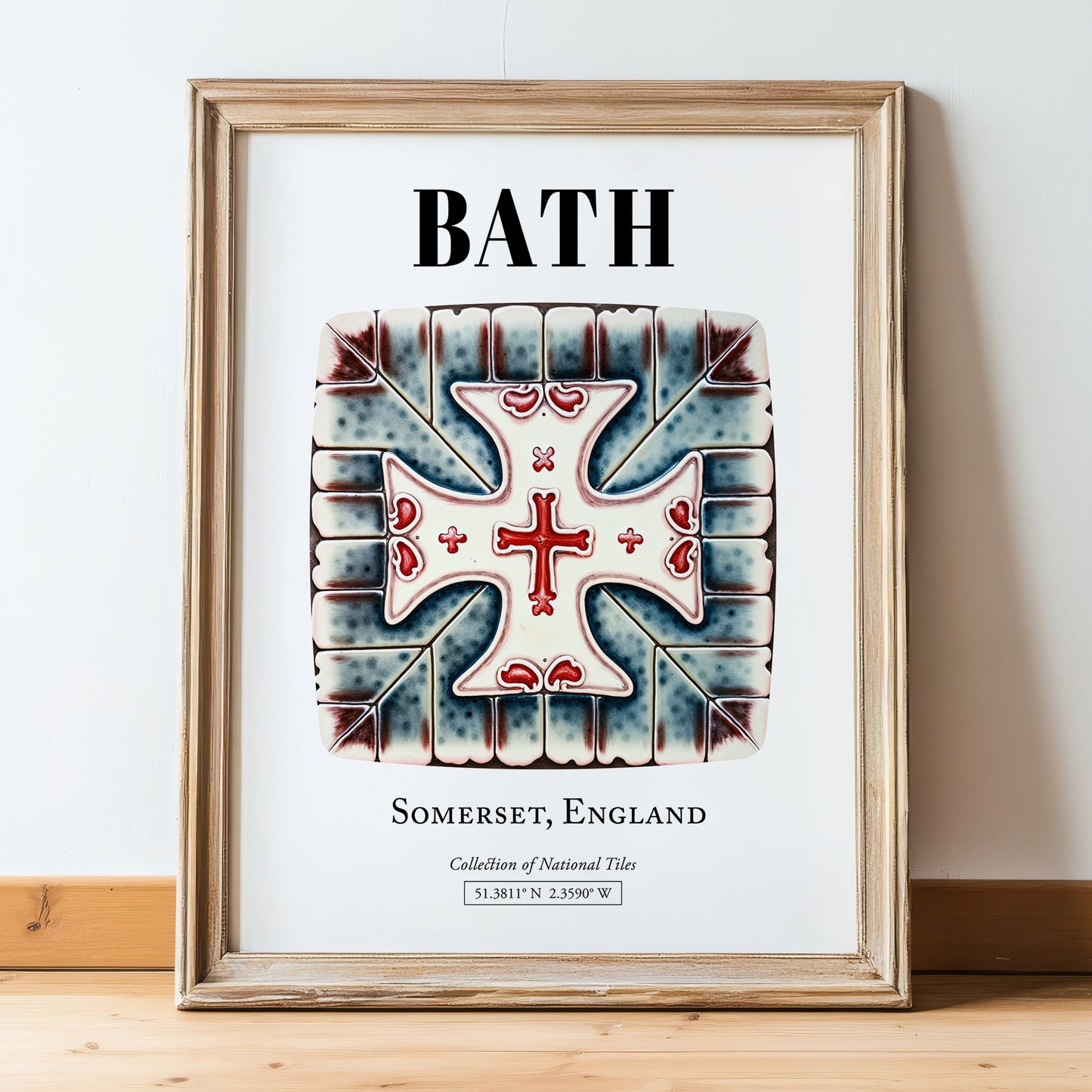 Bath, England – Travel Wall Decor, in wooden frame leaning on the floor