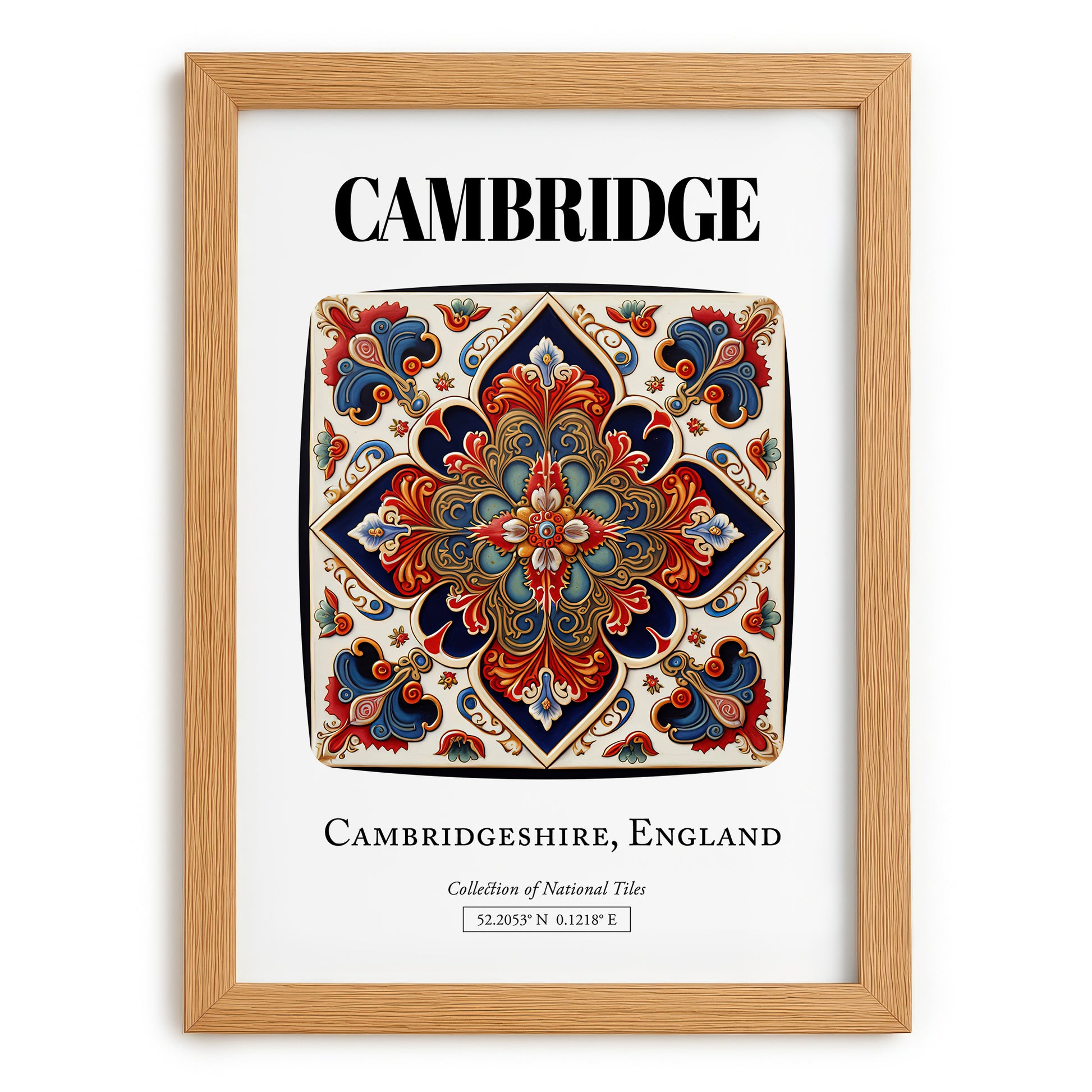 Cambridge, England – Travel Poster, set in oak frame