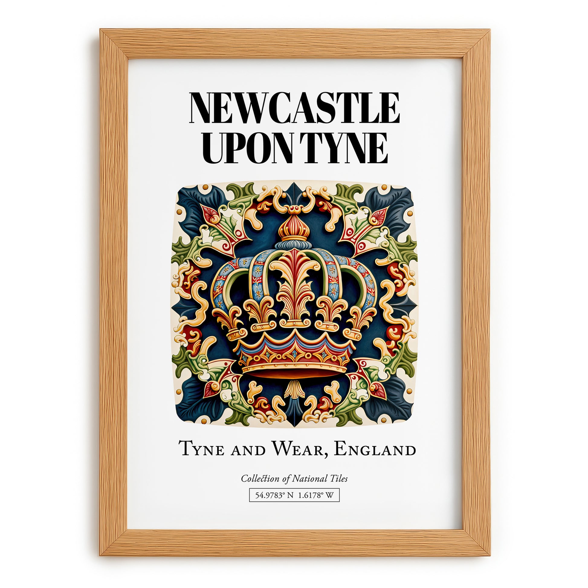 Newcastle Upon Tyne, England – Travel Print, set in oak frame