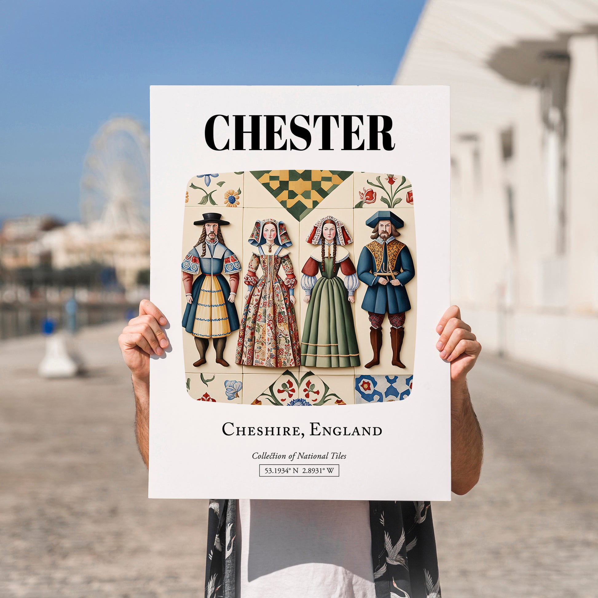 Chester, England – Cityscape Wall Art, no-text version framed in wood
