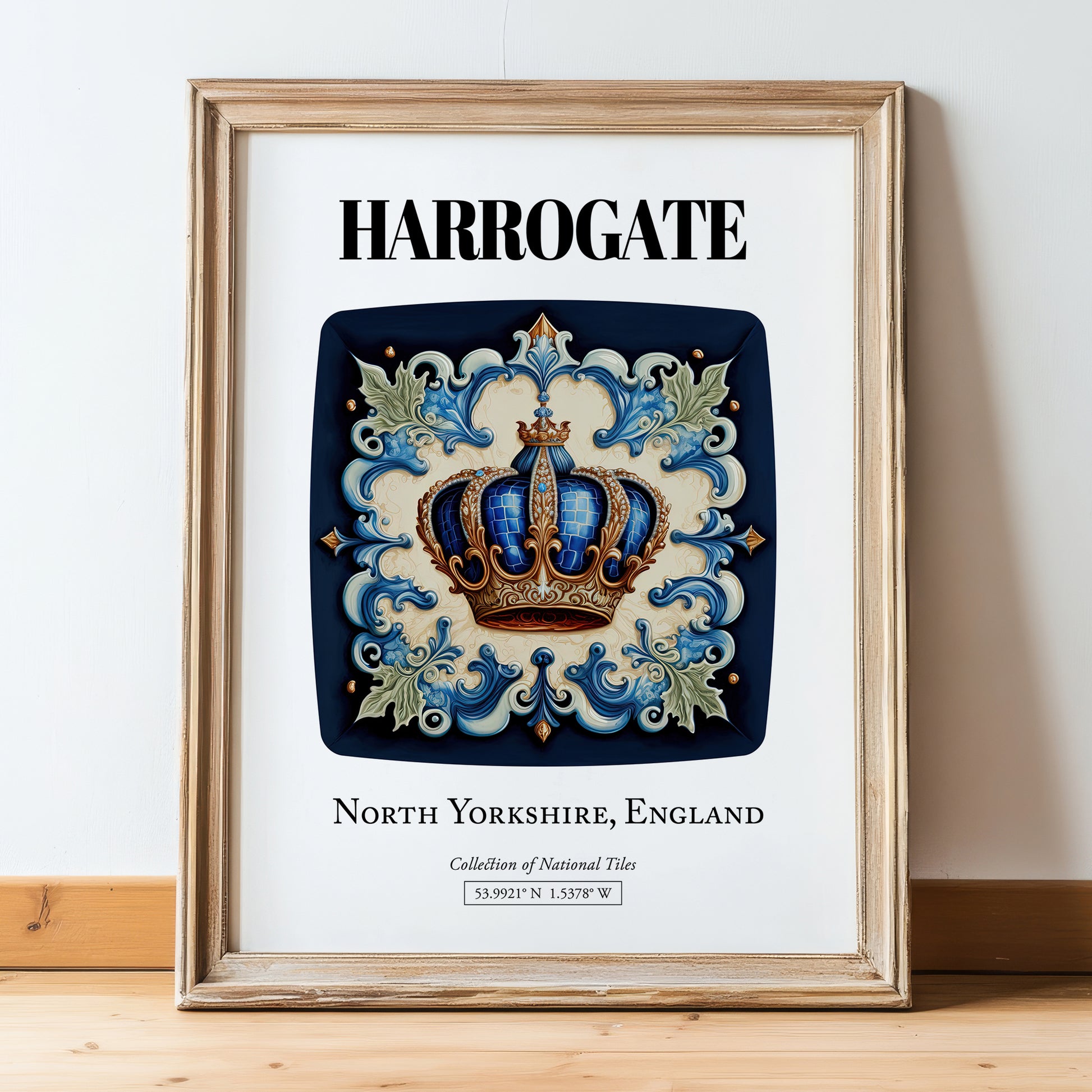 Harrogate, England – Travel Wall Decor, in wooden frame leaning on the floor
