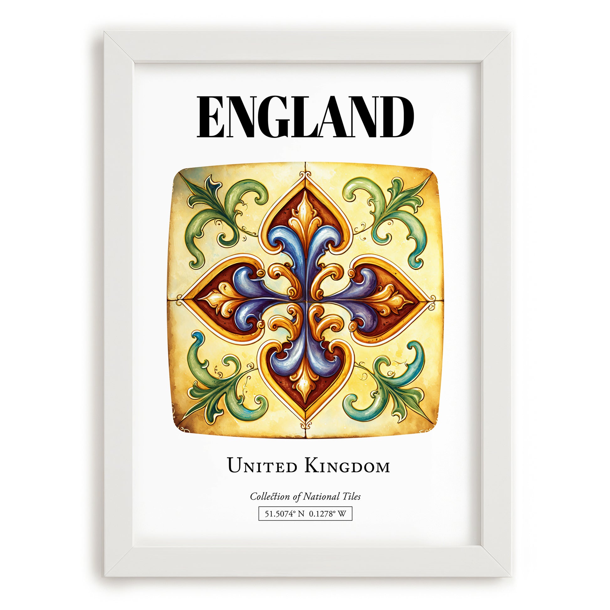 England, The United Kingdom – Tourist Destination Poster, placed in minimal white frame
