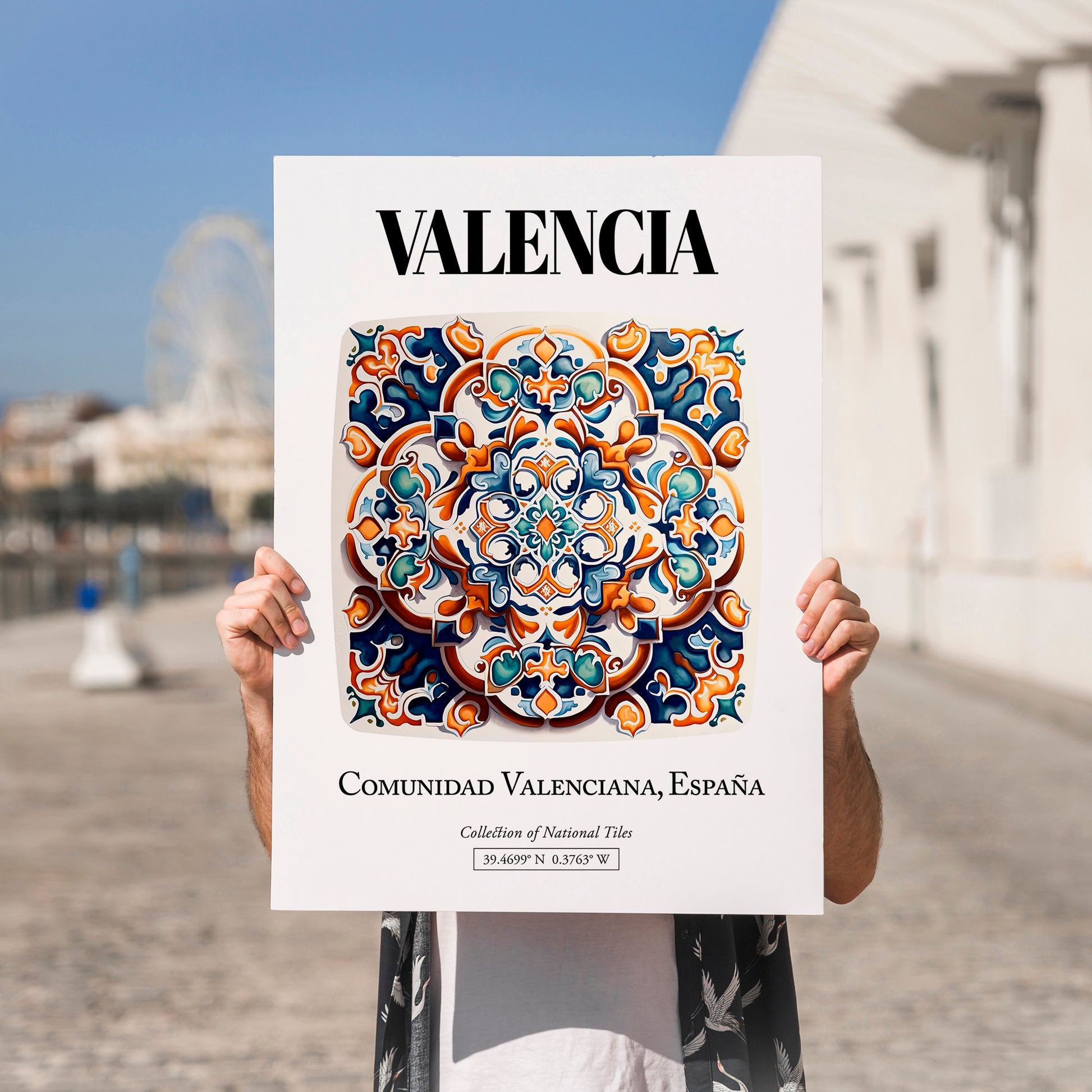 Valencia, Spain – Cityscape Wall Art, no-text version framed in wood