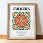 Zaragoza, Spain – Travel Poster, in wooden frame leaning on the floor