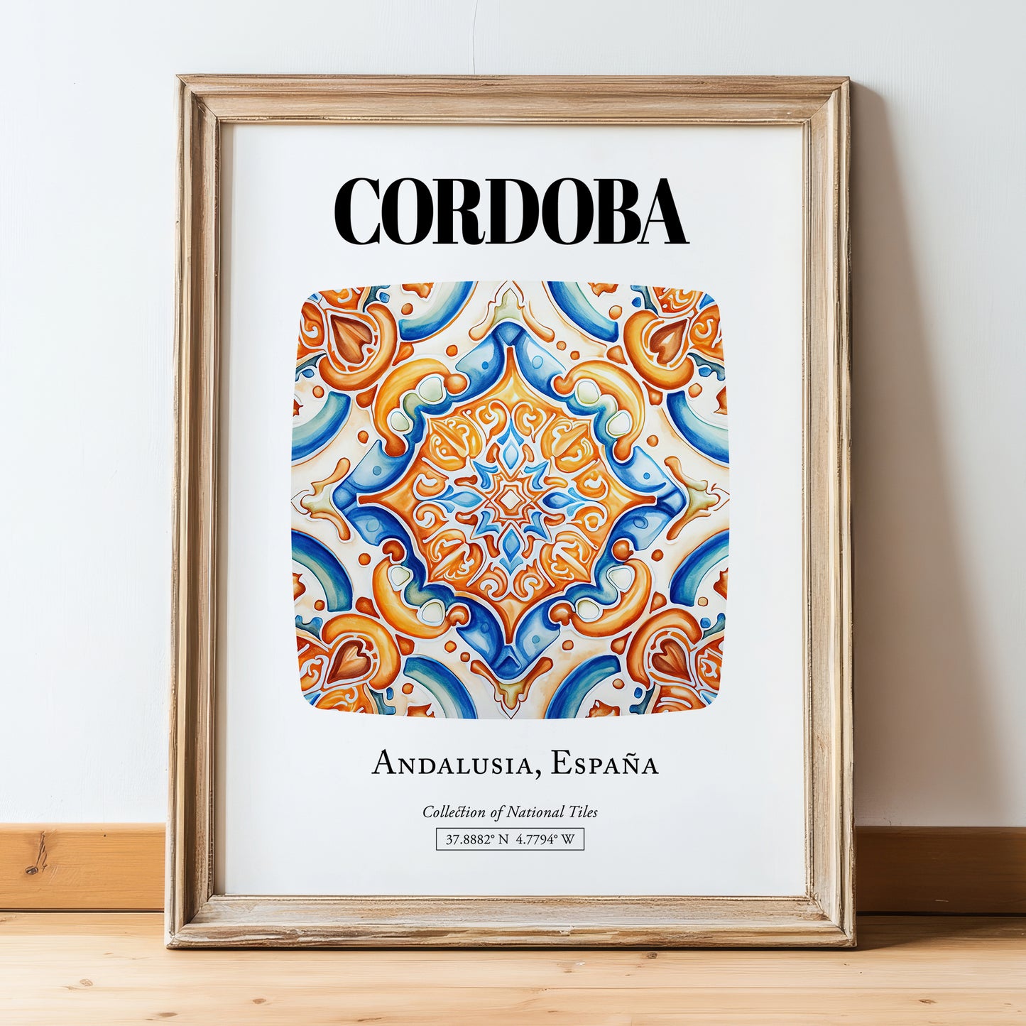 Cordoba, Spain – Country Culture Poster, in wooden frame leaning on the floor