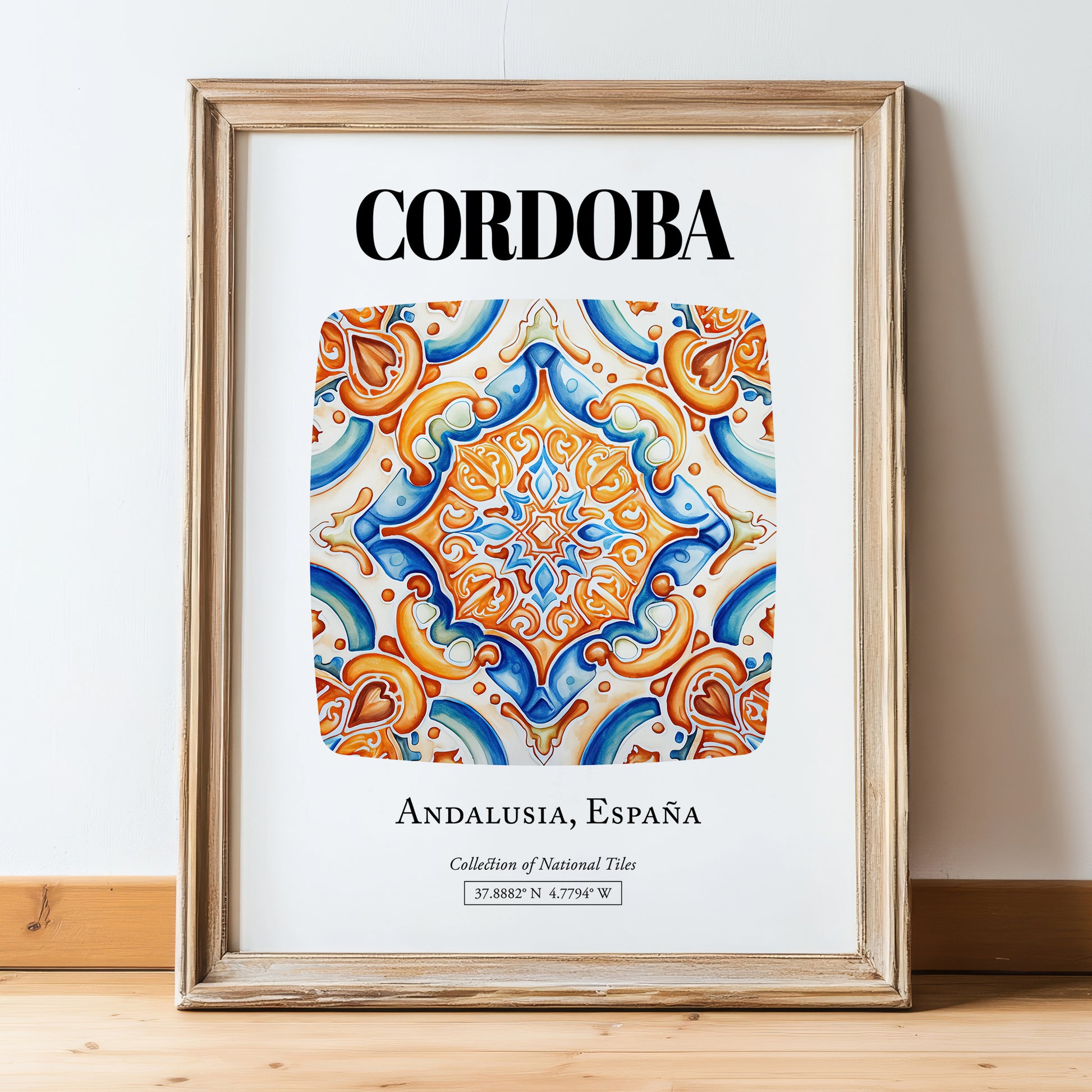 Cordoba, Spain – Country Culture Poster, in wooden frame leaning on the floor